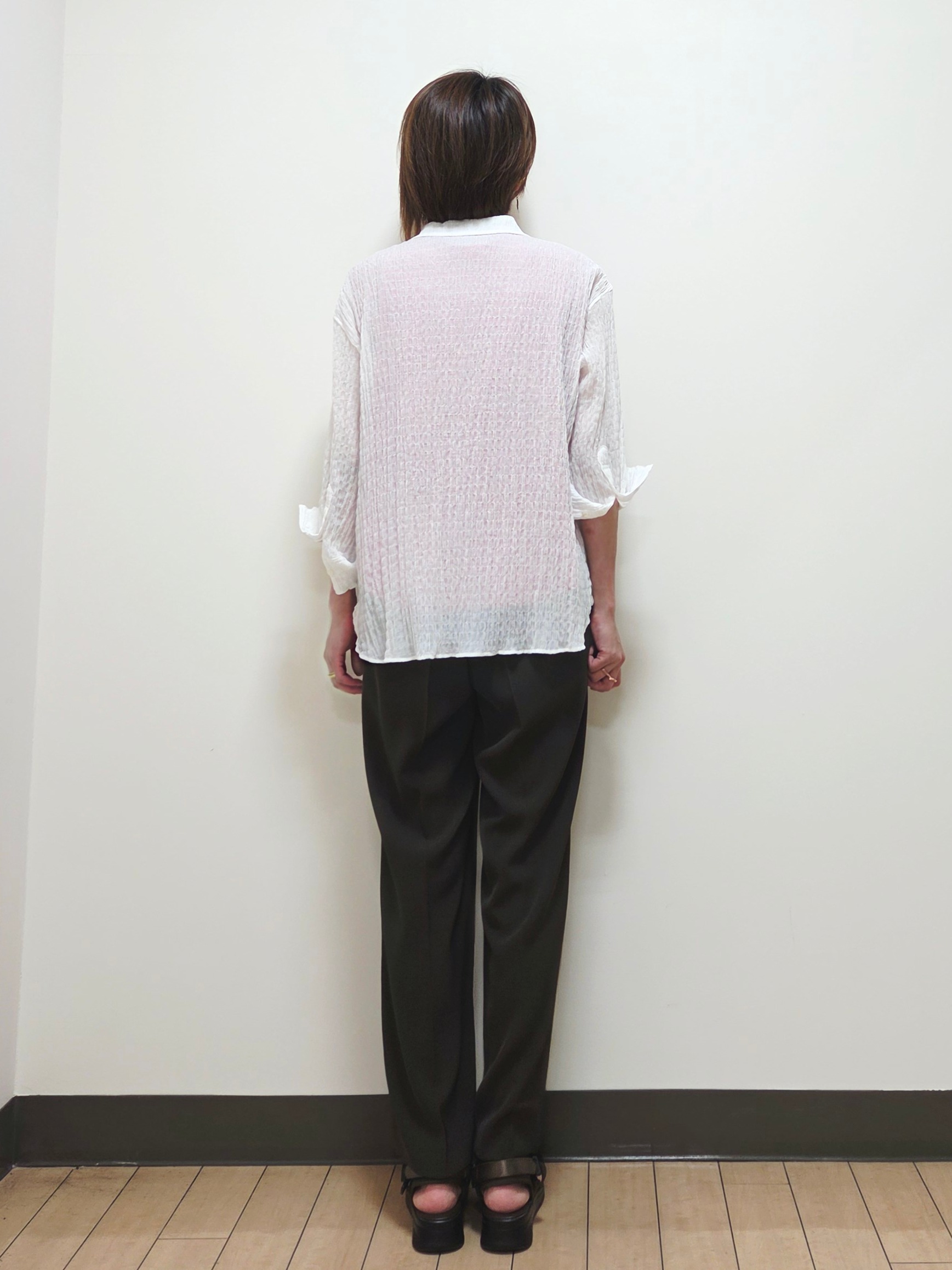 yuuさんの「Reflect｜【羽織にも◎／セットアップ可】八分袖シアーシャツ」を使ったコーディネート