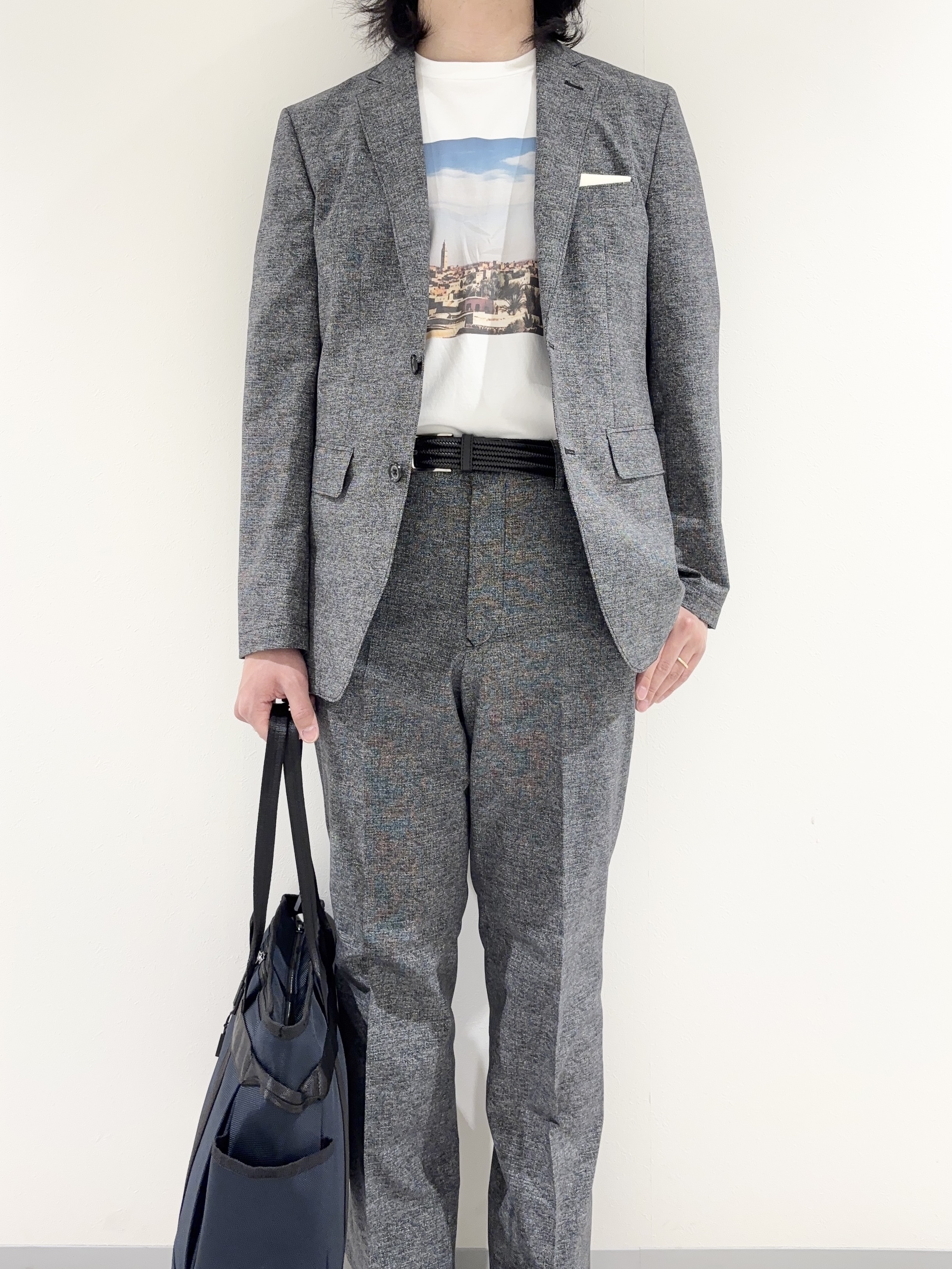 及川さんの「TAKEO KIKUCHI｜【抗菌防臭】COOL DOTS（R）ドビープリント ジャケット」を使ったコーディネート