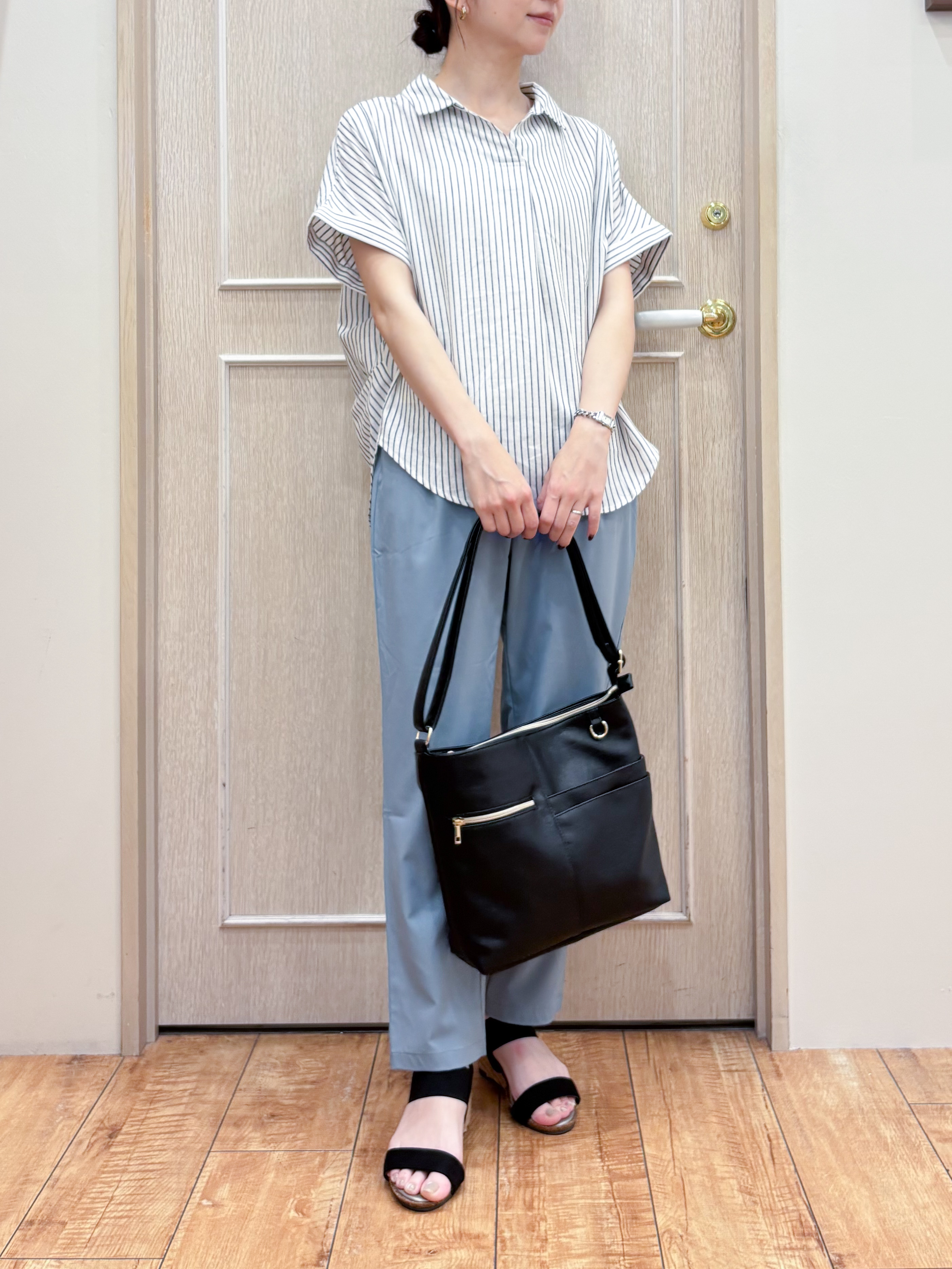 なみさんの「SHOO･LA･RUE｜【ひんやり/UV】インせず着られる フレンチリネンスキッパーシャツ」を使ったコーディネート