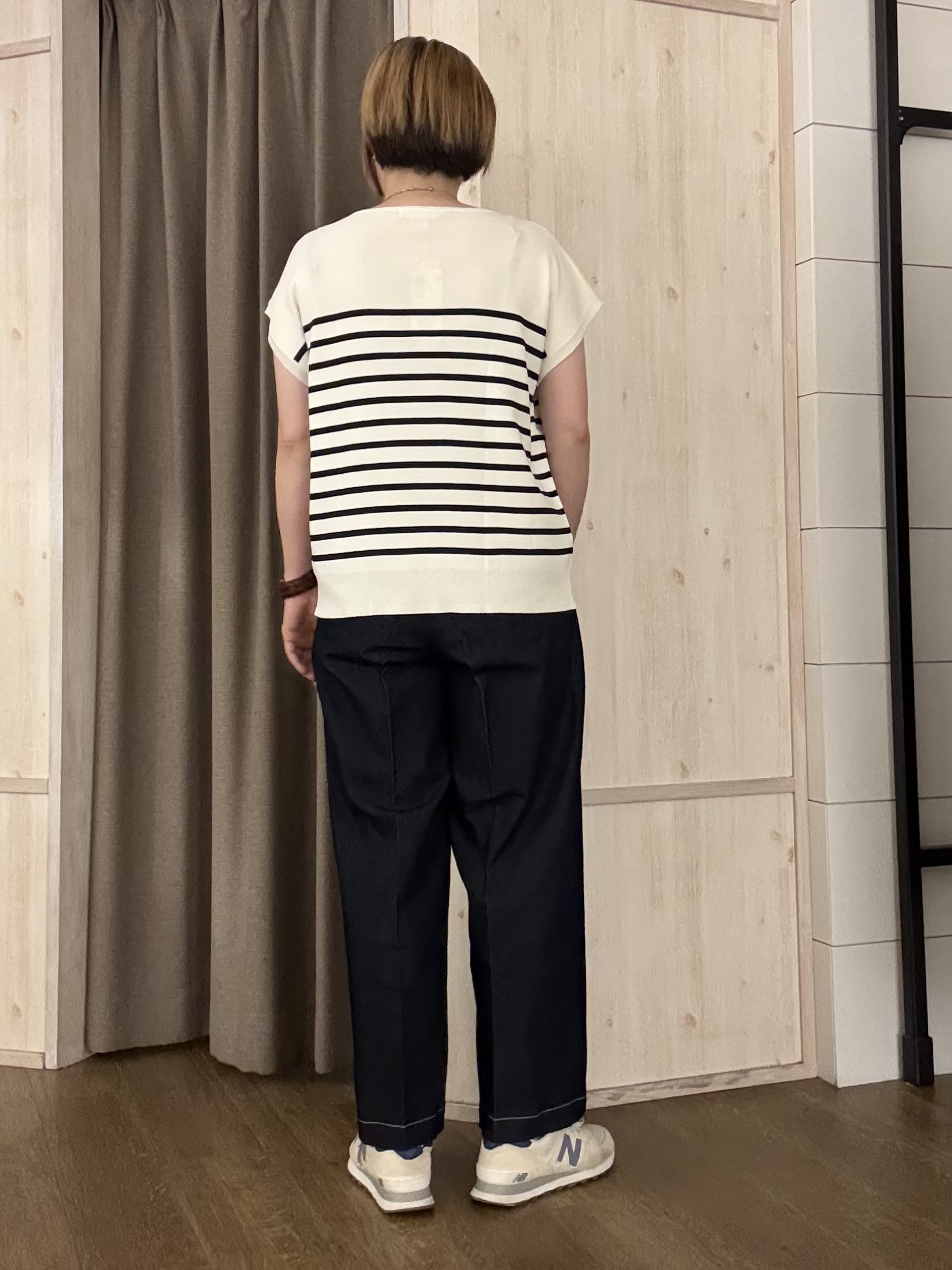 aiさんの「THE SHOP TK｜【S-XL/ひんやりタッチ】多機能フレンチスリーブニット 洗濯機OK/UVケア/毛玉になりにくい」を使ったコーディネート
