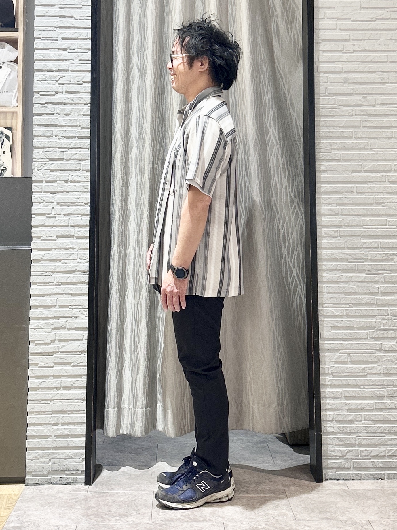 KENJI Iさんの「THE SHOP TK｜メッシュ ストライプ半袖シャツ 洗濯機OK／通気性◎」を使ったコーディネート