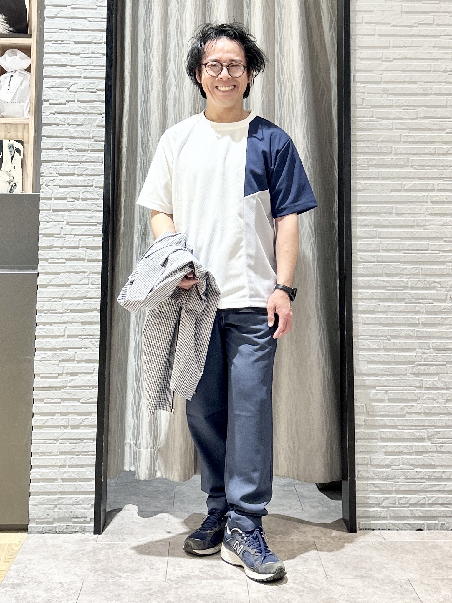 KENJI Iさんの「THE SHOP TK｜半袖チェックジップシャツ 洗濯機OK」を使ったコーディネート