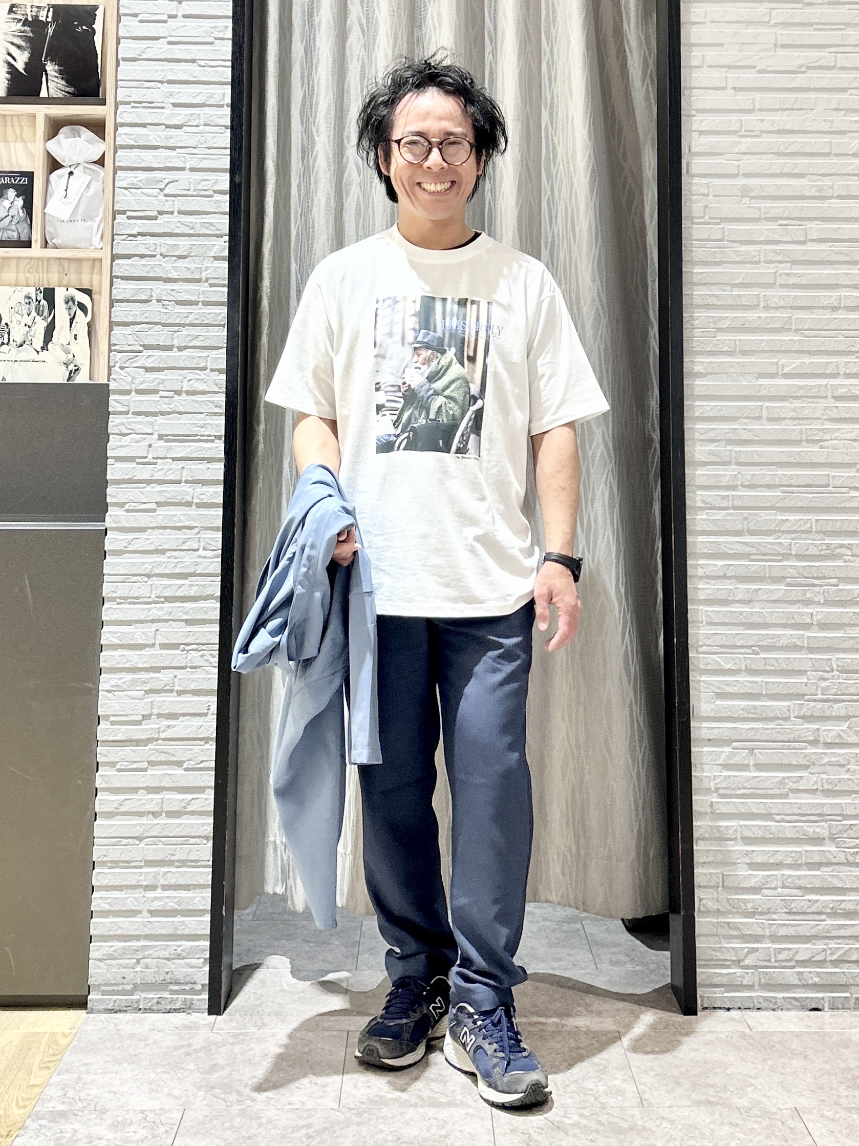 KENJI Iさんの「THE SHOP TK｜LITE TEX バンドカラー半袖シャツ 接触冷感/吸水速乾/UVカット/アンチピリング/イージーケ」を使ったコーディネート