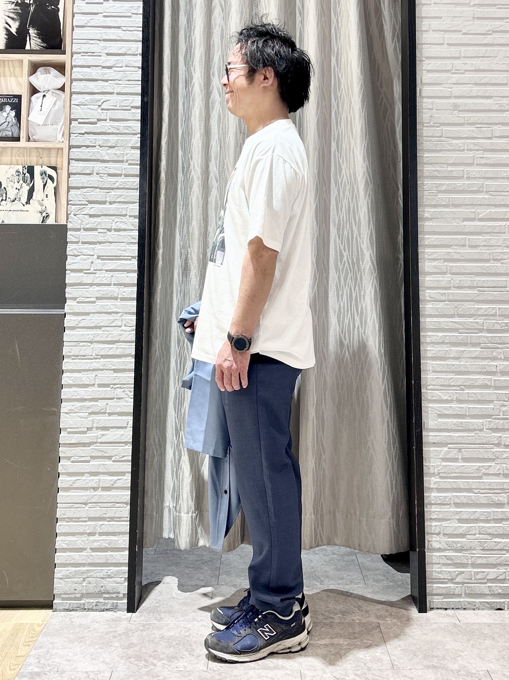 KENJI Iさんの「THE SHOP TK｜LITE TEX バンドカラー半袖シャツ 接触冷感/吸水速乾/UVカット/アンチピリング/イージーケ」を使ったコーディネート