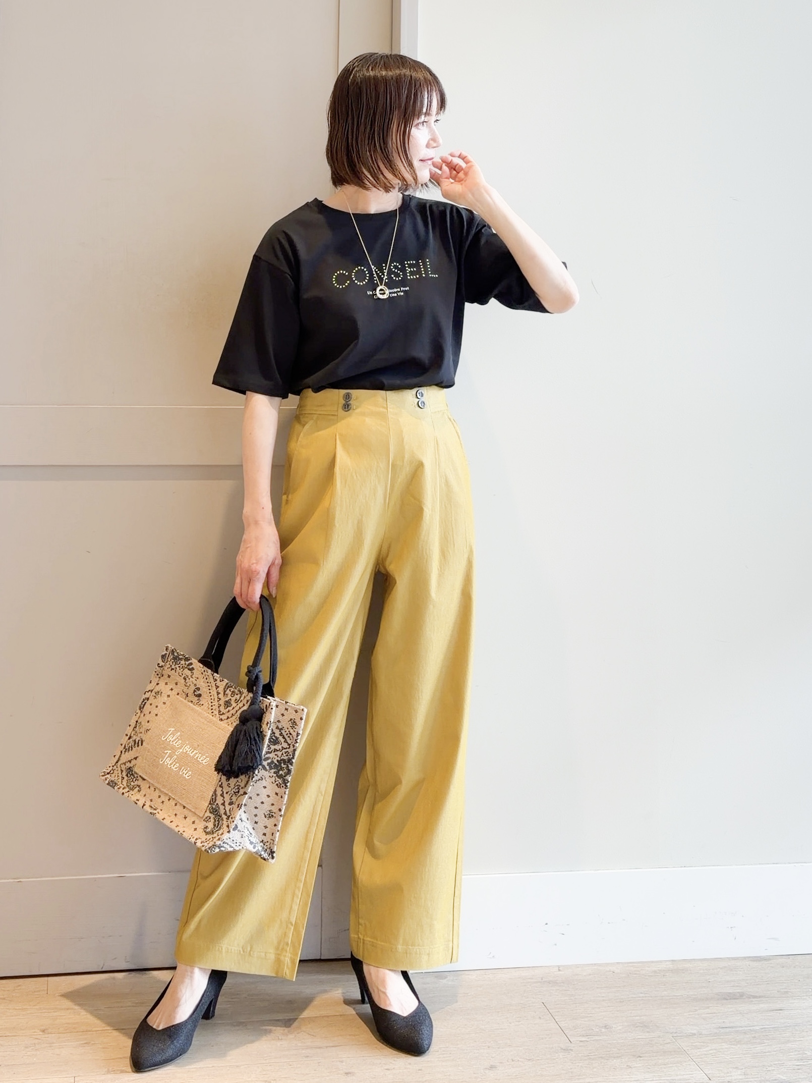 yamakoさんの「grove｜【UVカット/接触冷感】プリントアソート5分袖Tシャツ」を使ったコーディネート