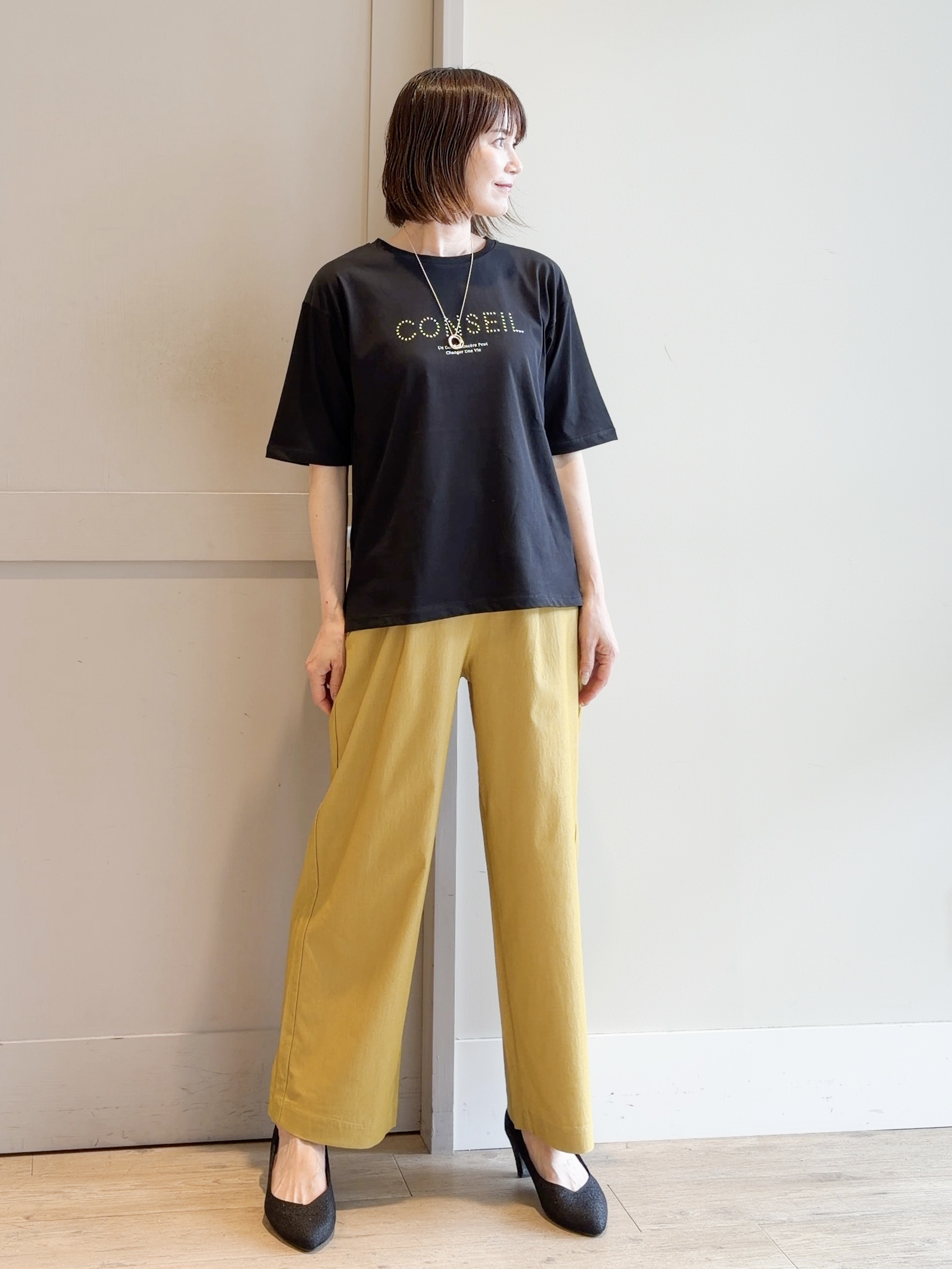 yamakoさんの「grove｜【UVカット/接触冷感】プリントアソート5分袖Tシャツ」を使ったコーディネート