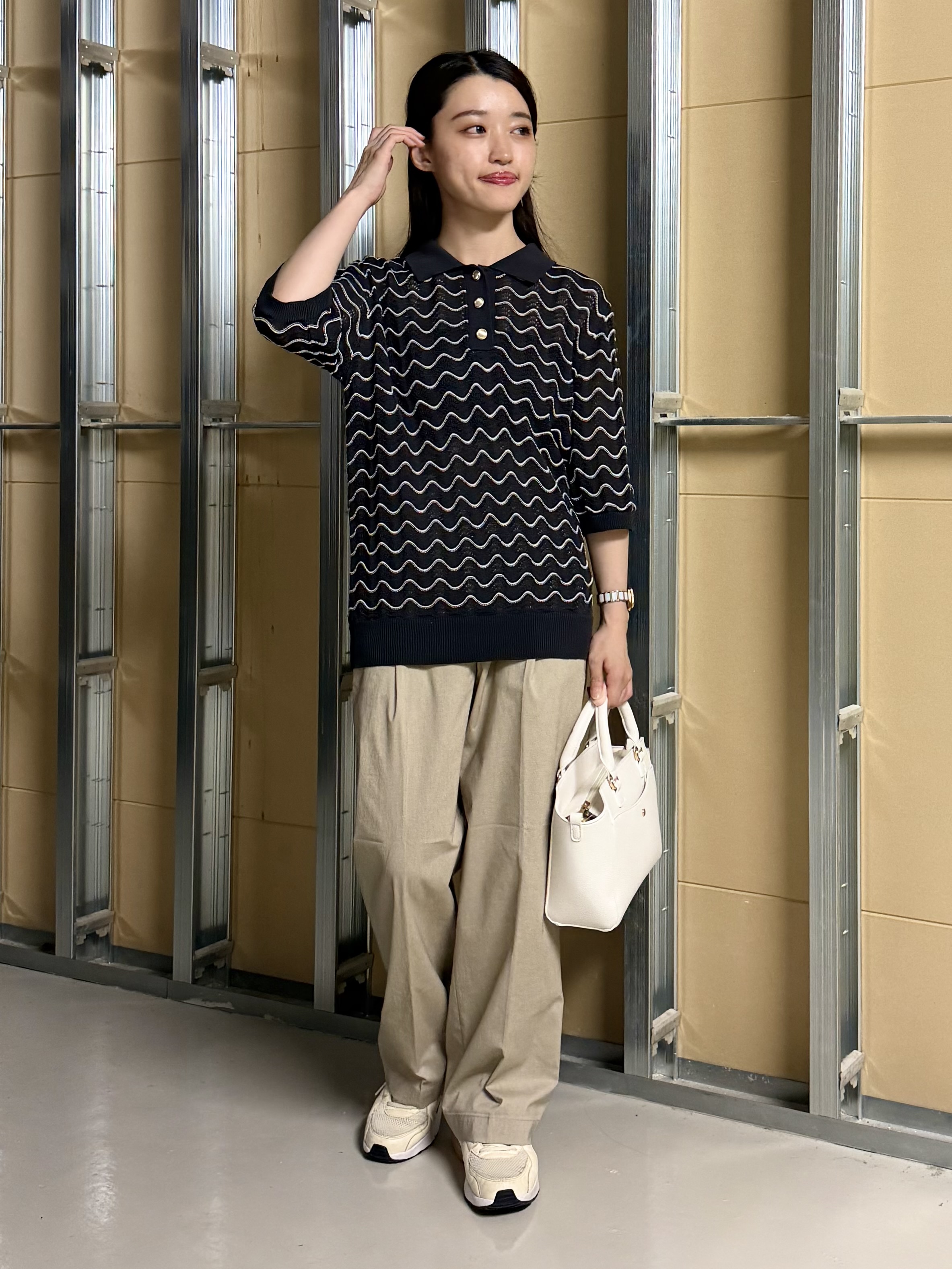 sahoさんの「THE SHOP TK｜【さらさらタッチ】ジャカードポロニット」を使ったコーディネート