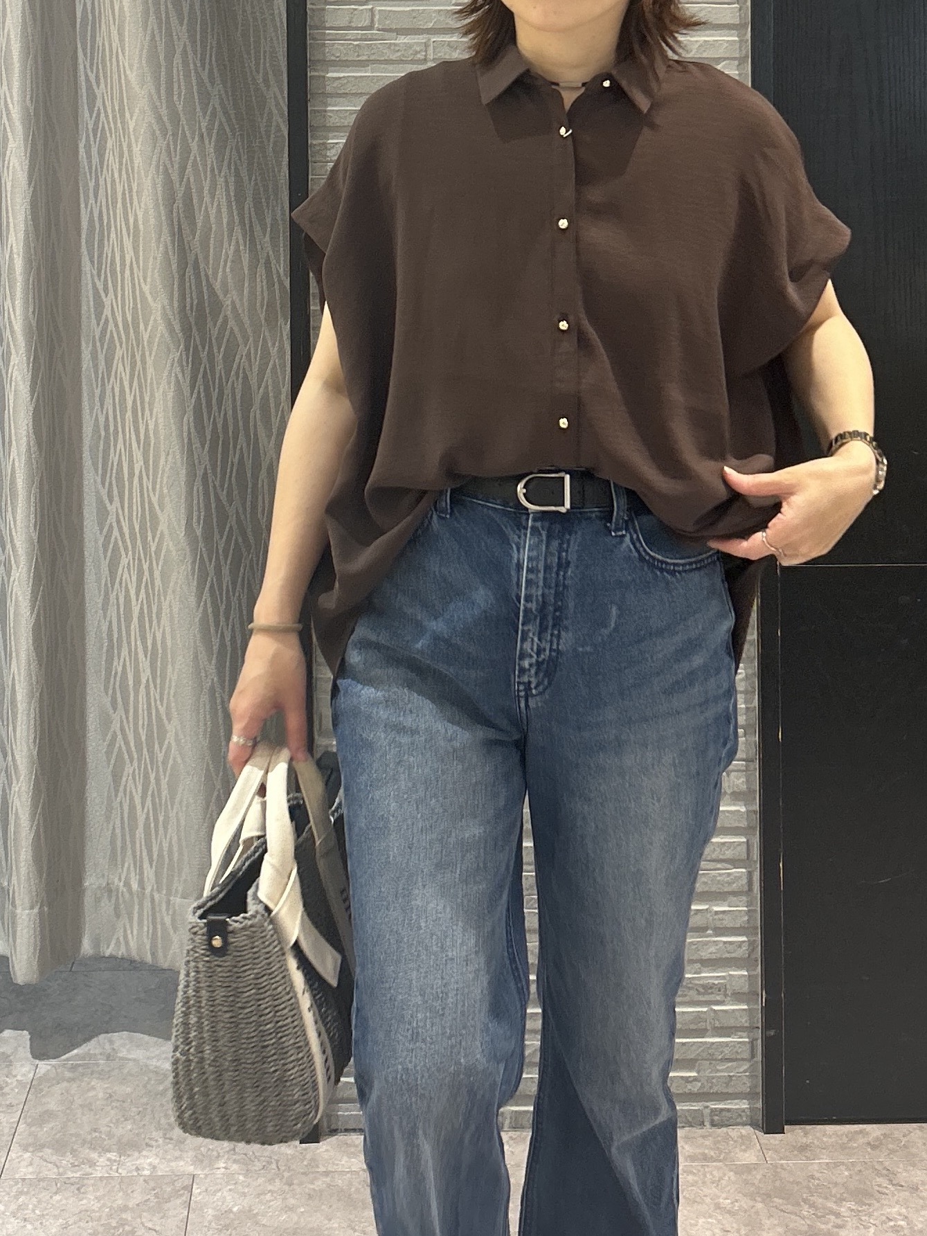 ga_riさんの「THE SHOP TK｜【ひんやり/防しわ/UV/吸水速乾】襟付き フレンチスリーブシャツ」を使ったコーディネート