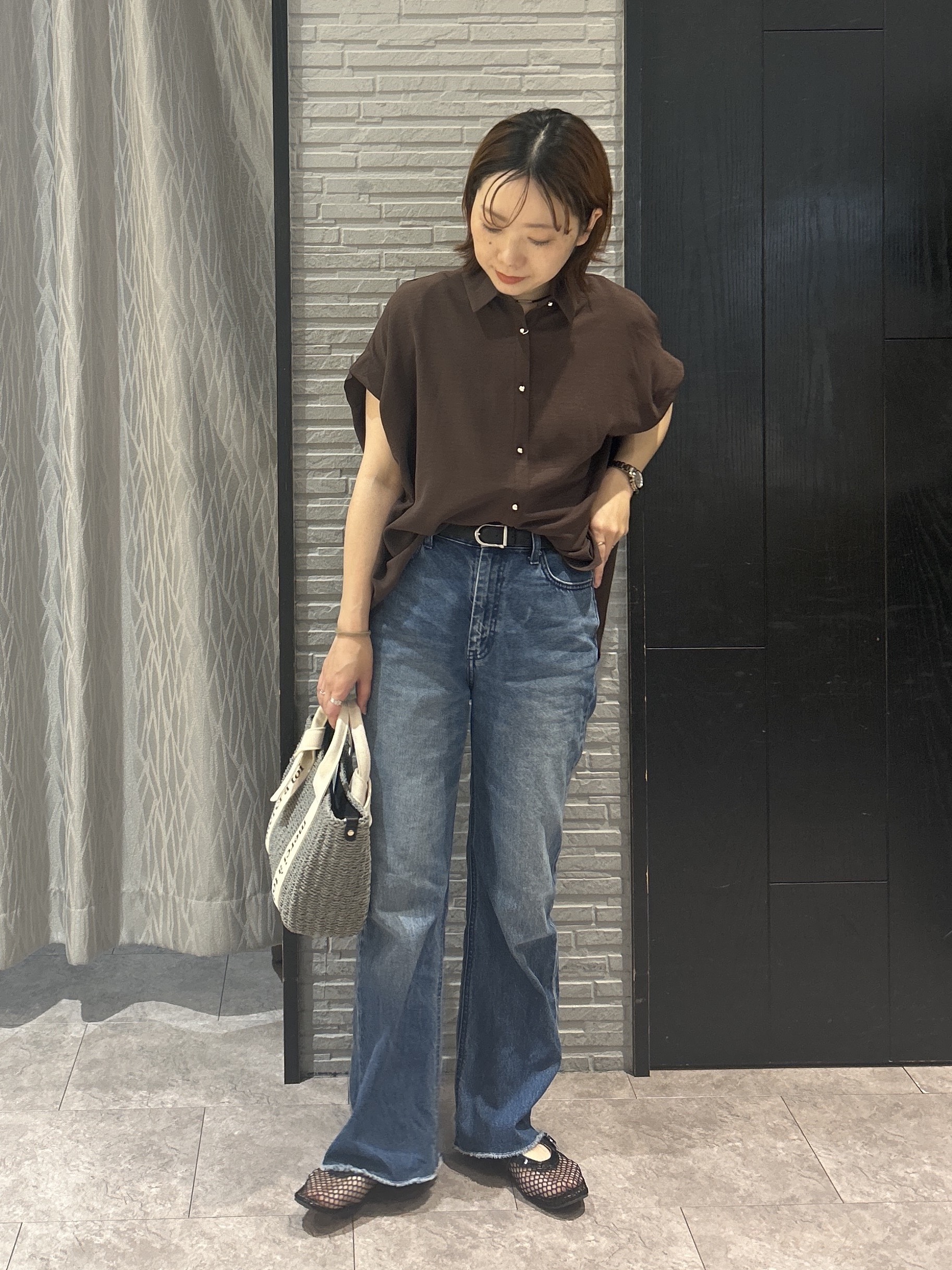ga_riさんの「THE SHOP TK｜【ひんやり/防しわ/UV/吸水速乾】襟付き フレンチスリーブシャツ」を使ったコーディネート