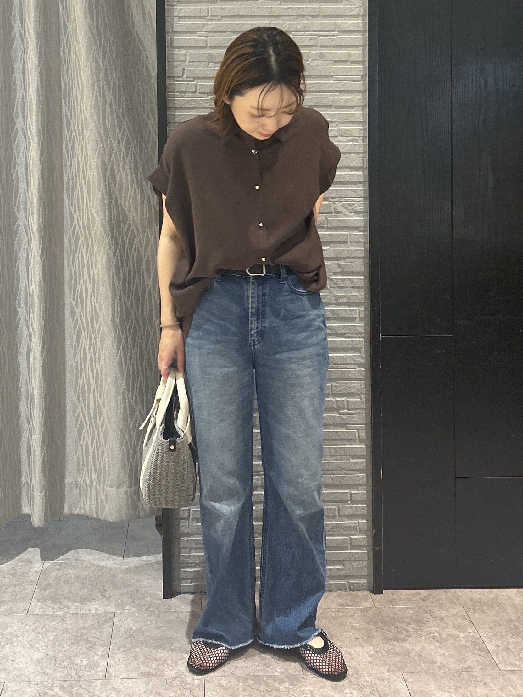 ga_riさんの「THE SHOP TK｜【ひんやり/防しわ/UV/吸水速乾】襟付き フレンチスリーブシャツ」を使ったコーディネート