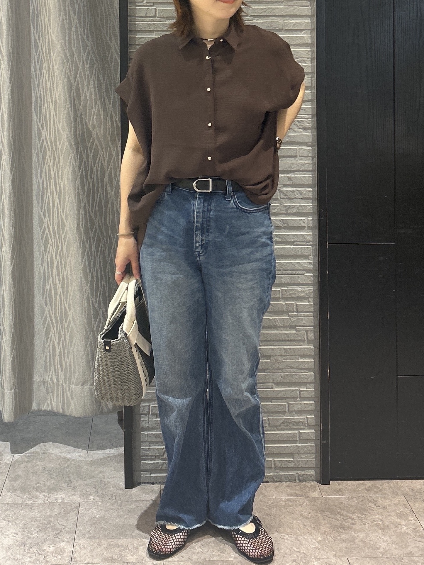 ga_riさんの「THE SHOP TK｜【ひんやり/防しわ/UV/吸水速乾】襟付き フレンチスリーブシャツ」を使ったコーディネート