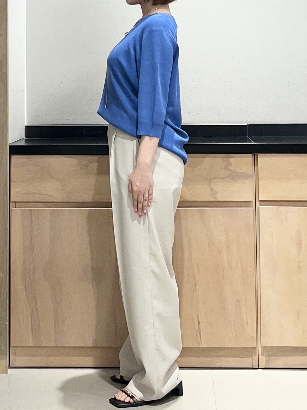かのさんの「THE SHOP TK｜【S-XL/ひんやりタッチ】美しさ際立つ 6分袖ニット 洗濯機OK/UVケア/毛玉になりにくい」を使ったコーディネート