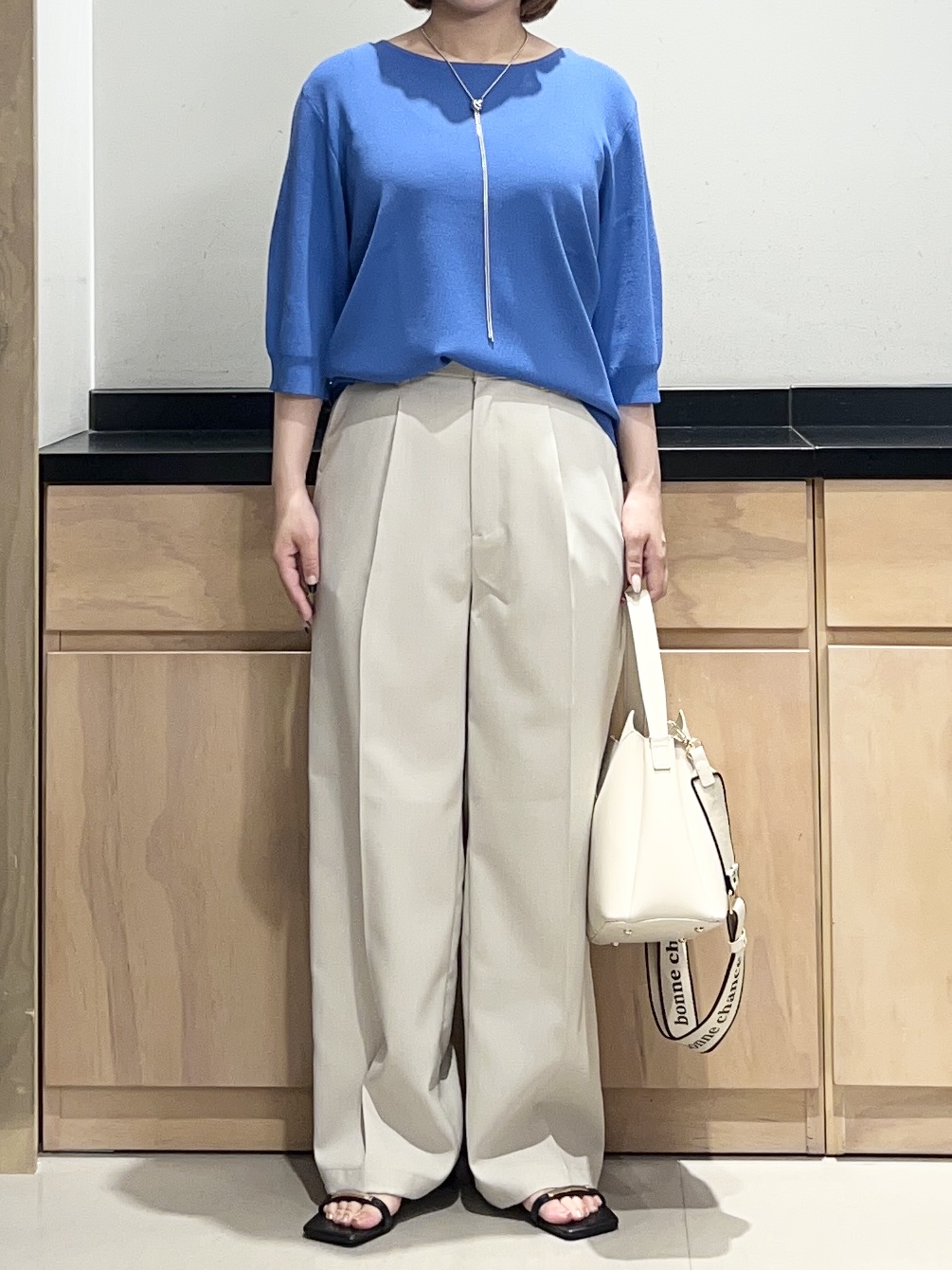 かのさんの「THE SHOP TK｜【S-XL/ひんやりタッチ】美しさ際立つ 6分袖ニット 洗濯機OK/UVケア/毛玉になりにくい」を使ったコーディネート