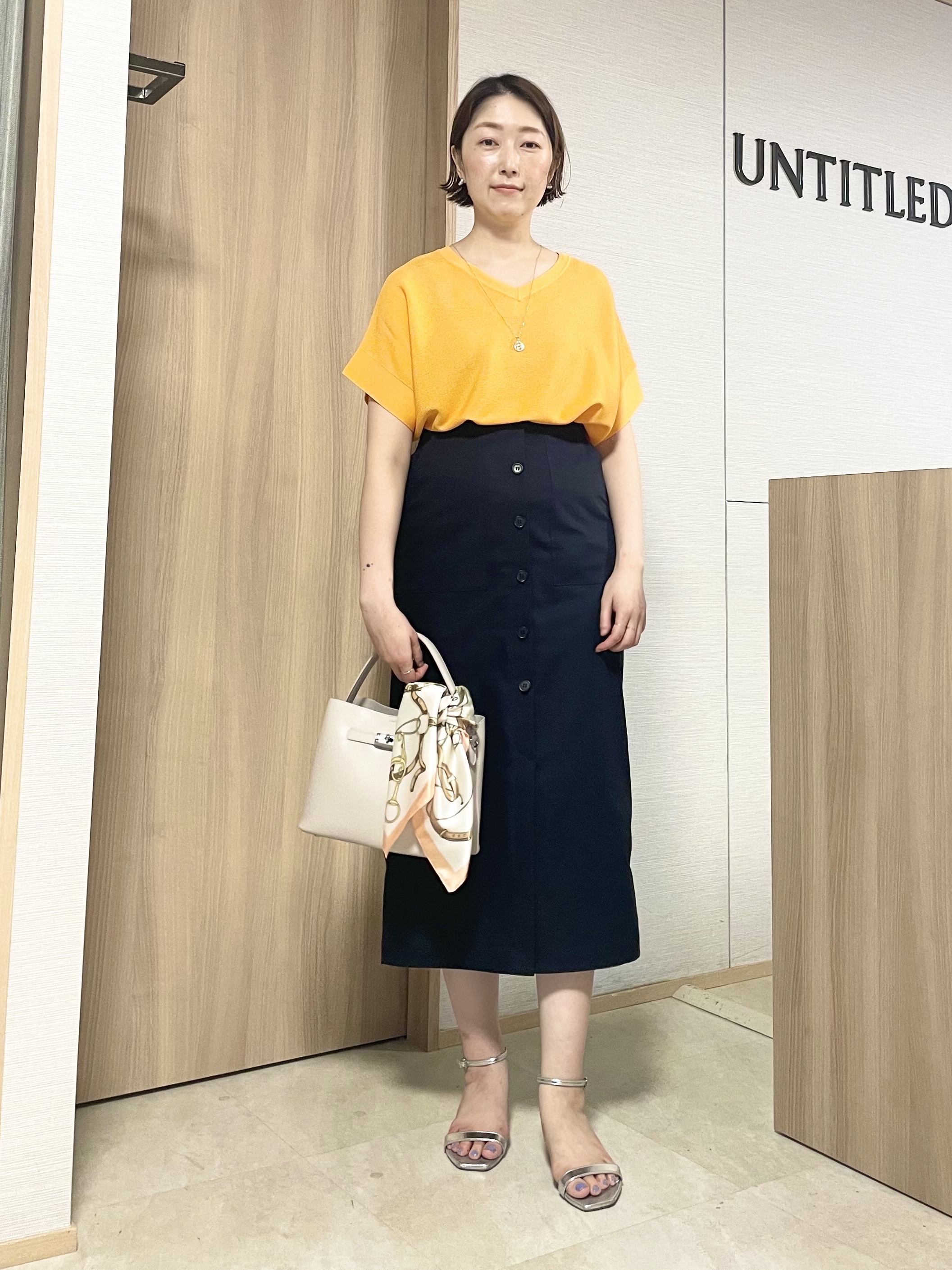 aliceさんの「UNTITLED｜【11色展開/体型カバー】前後2WAYフレンチスリーブニット」を使ったコーディネート