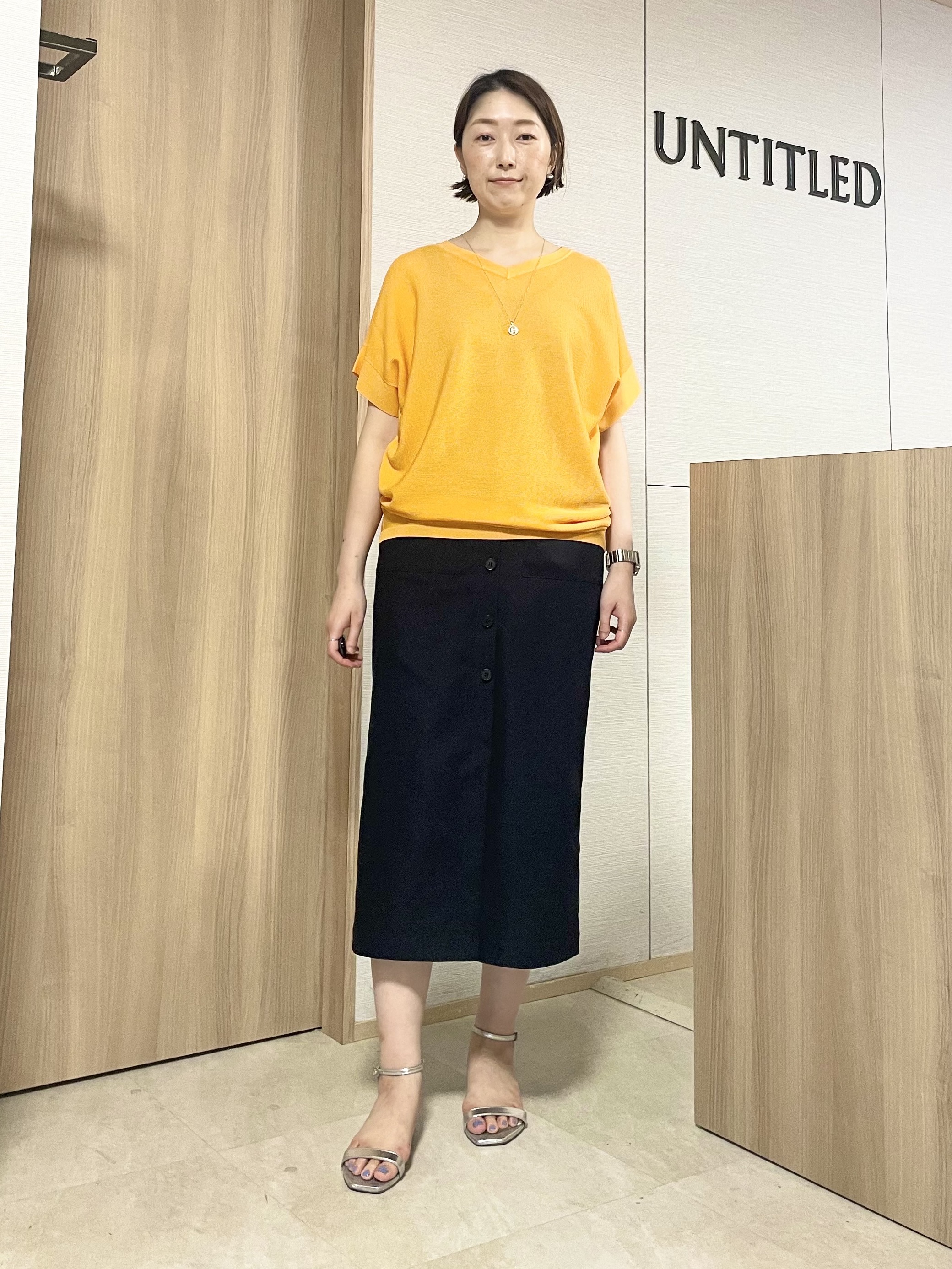 aliceさんの「UNTITLED｜【11色展開/体型カバー】前後2WAYフレンチスリーブニット」を使ったコーディネート