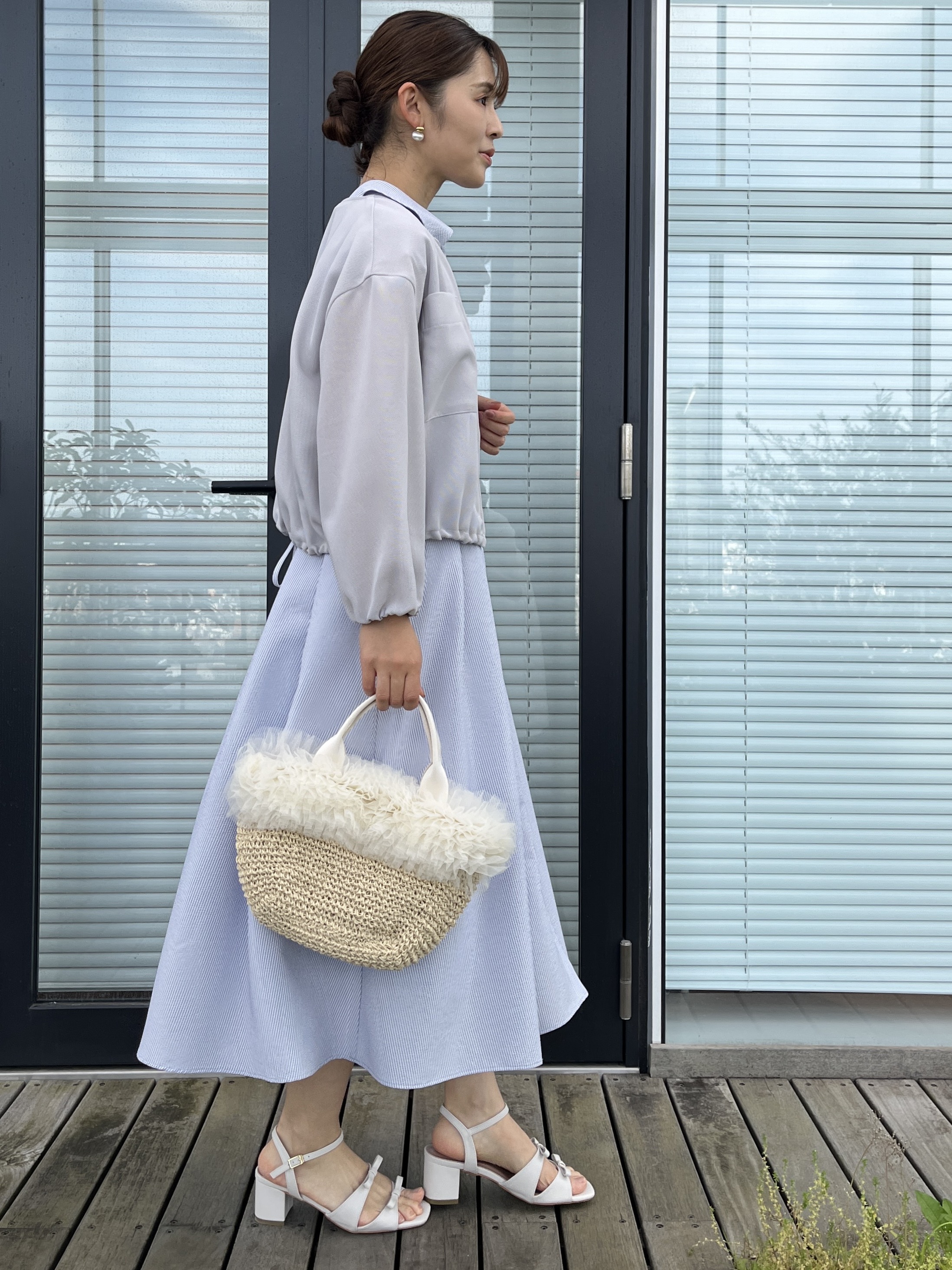 makiさんの「Couture brooch｜【洗濯機可】シアーメッシュ ブルゾン」を使ったコーディネート