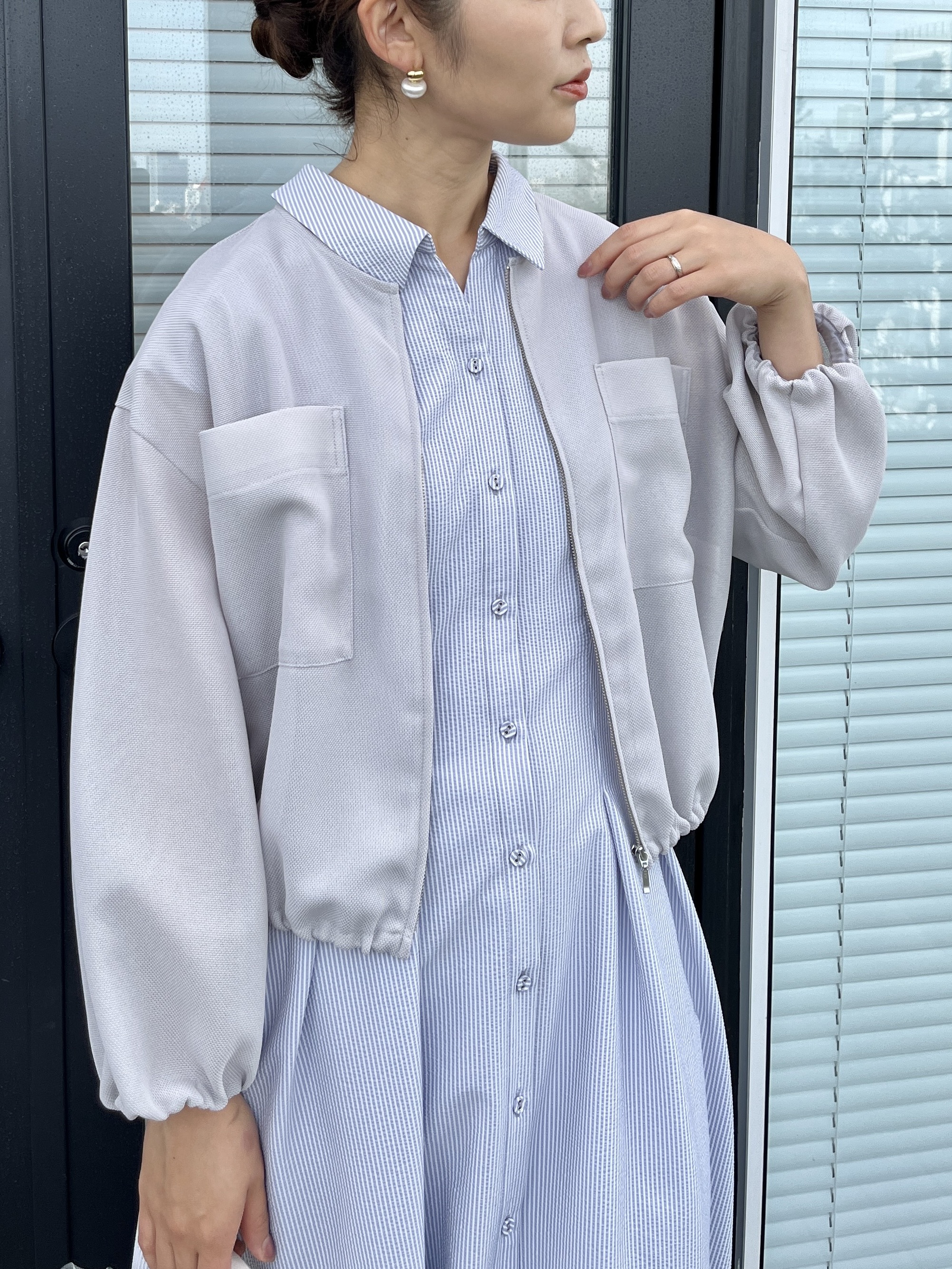 makiさんの「Couture brooch｜【洗濯機可】シアーメッシュ ブルゾン」を使ったコーディネート