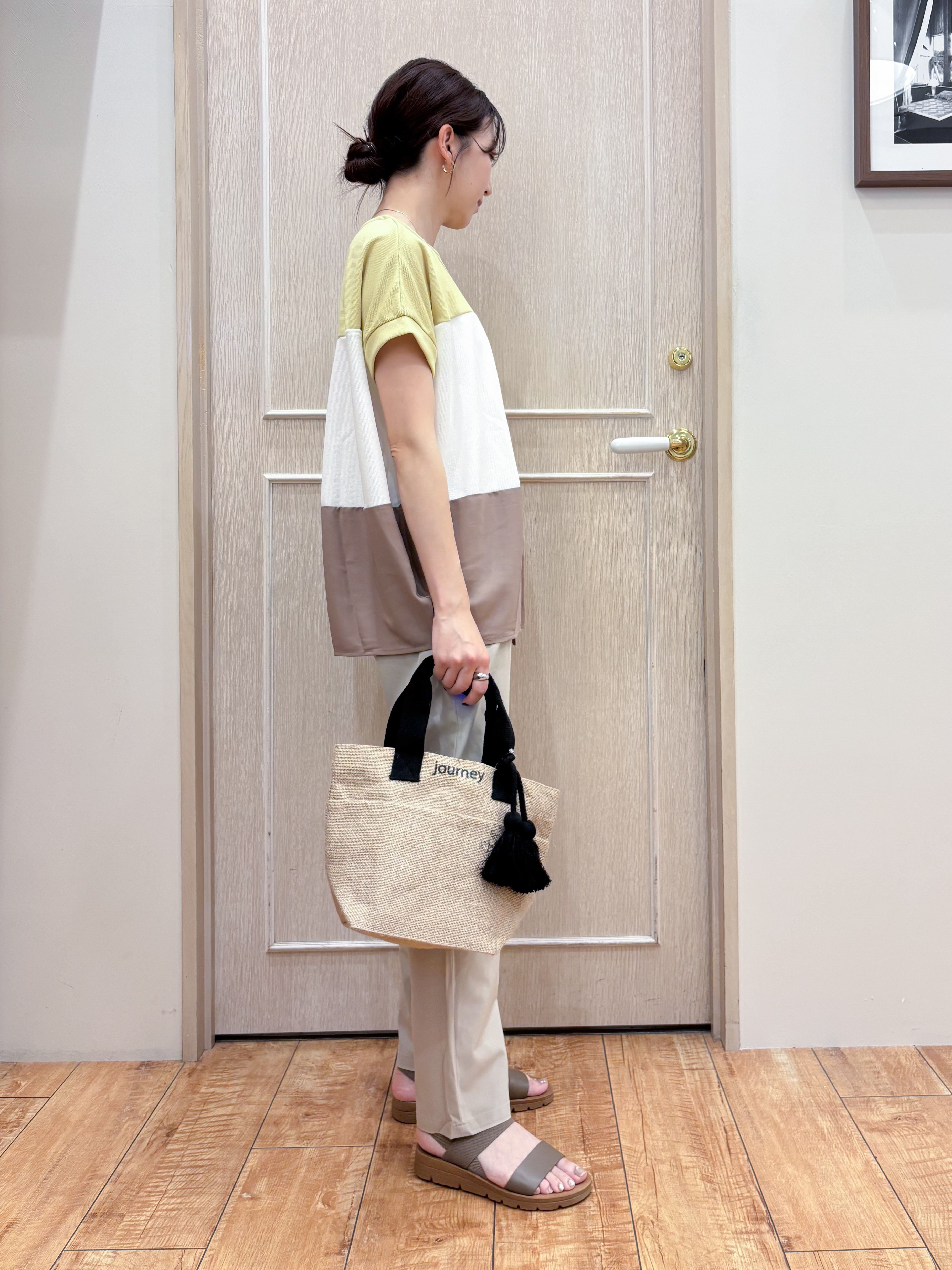 なみさんの「SHOO･LA･RUE｜【S-LL/洗濯機可/体型カバー】1枚で主役になる 3段切替 ドルマンＴシャツ」を使ったコーディネート