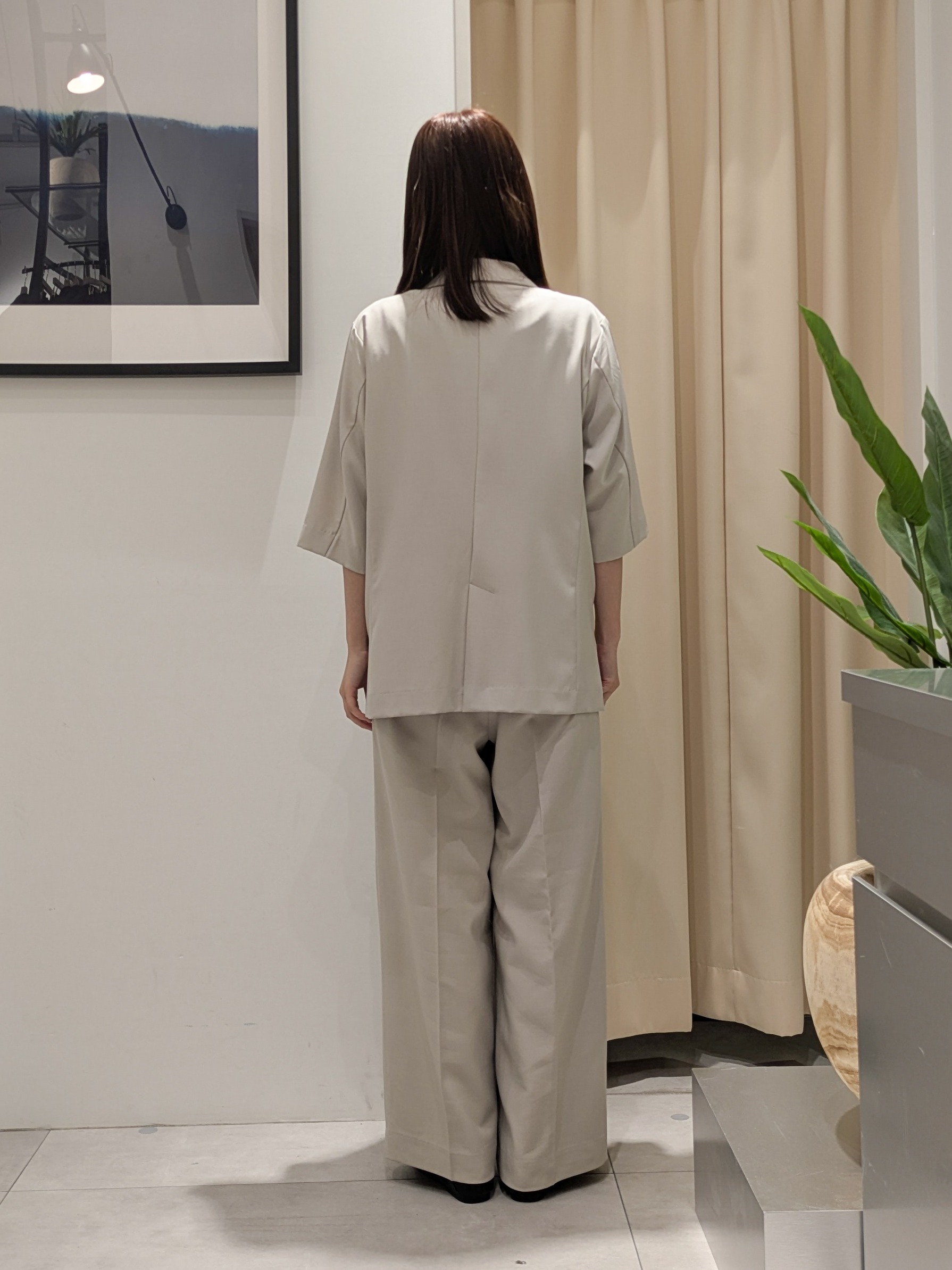なめさんの「THE SHOP TK｜【セットアップ可】麻調ダブルブレスト 6分袖ジャケット」を使ったコーディネート