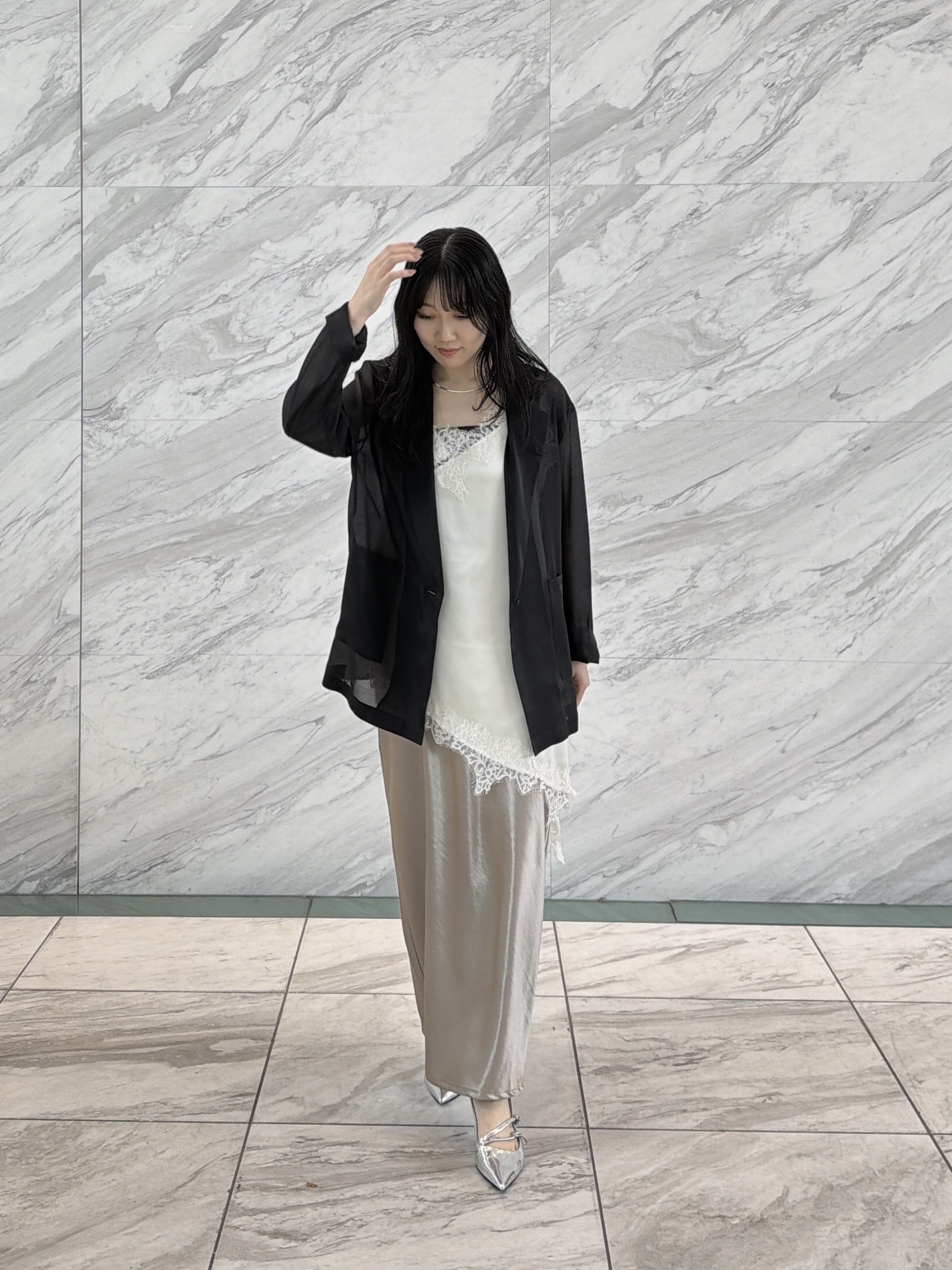rinaさんの「INDIVI｜シアーシャツジャケット【接触冷感】」を使ったコーディネート