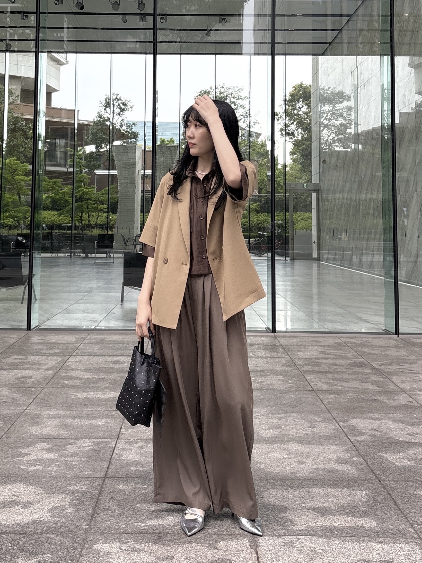 rinaさんの「INDIVI｜Comfy SET UP｜ハーフスリーブジャケット【セットアップ対応／通勤／接触冷感／UVカット】」を使ったコーディネート