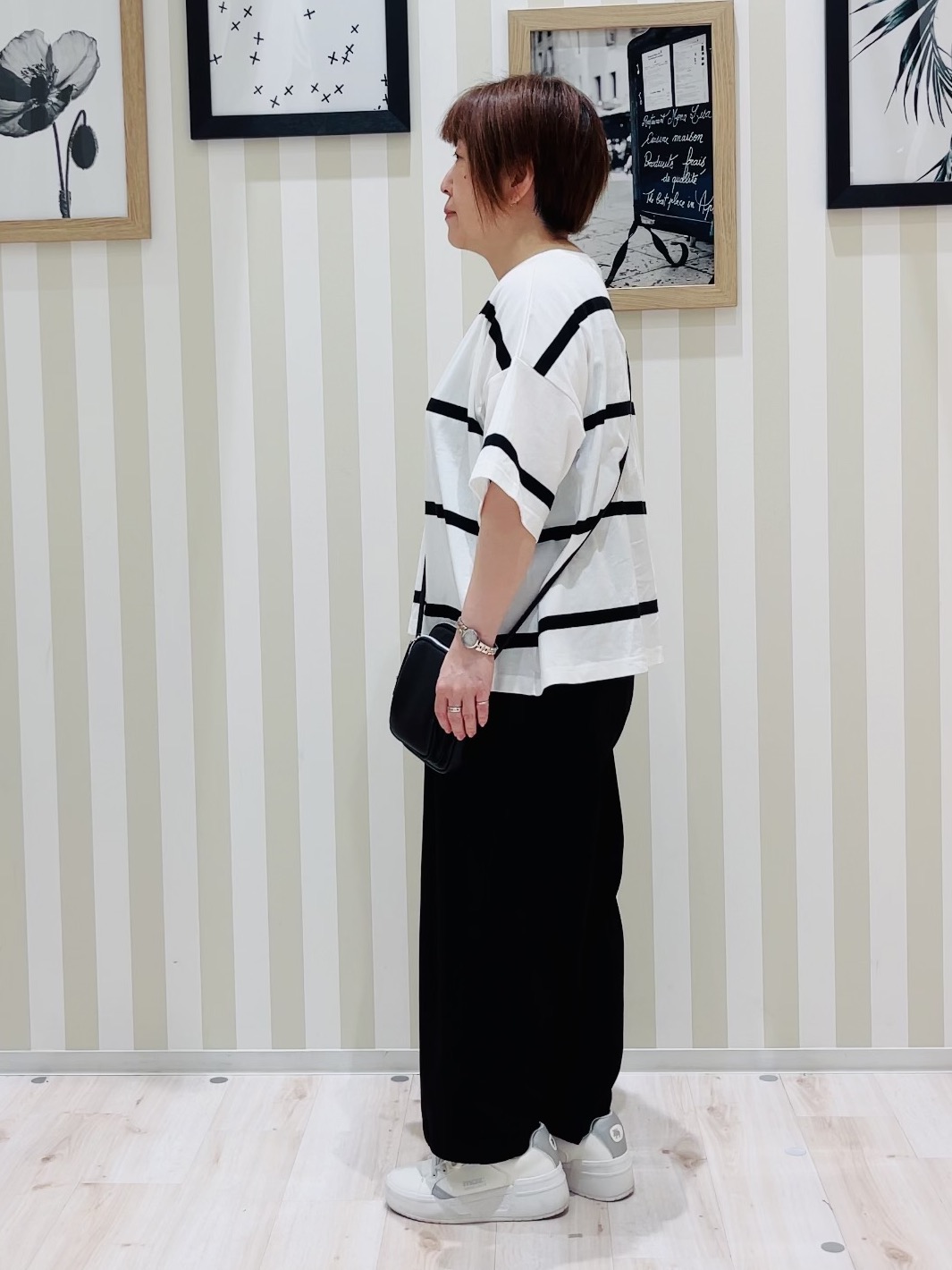 ma_miさんの「SHOO･LA･RUE｜【ひんやり/S-LL】涼しげで爽やか 太ボーダー斜め切り替えTシャツ」を使ったコーディネート