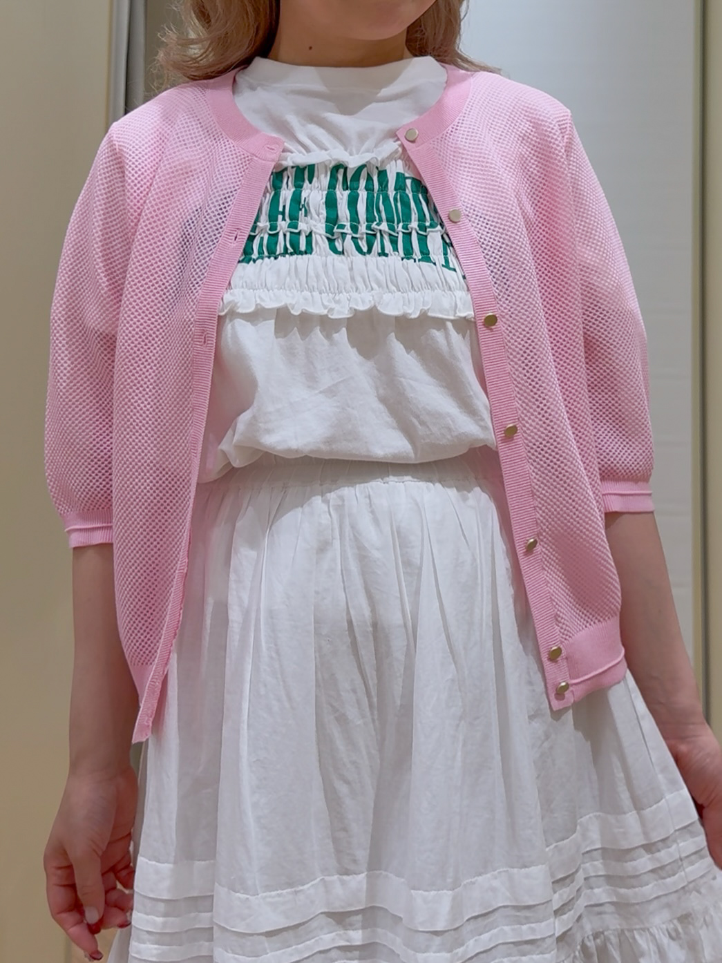 Harukaさんの「grove｜【貴島明日香さん着用・洗える】透けない、大人のメッシュカーディガン」を使ったコーディネート