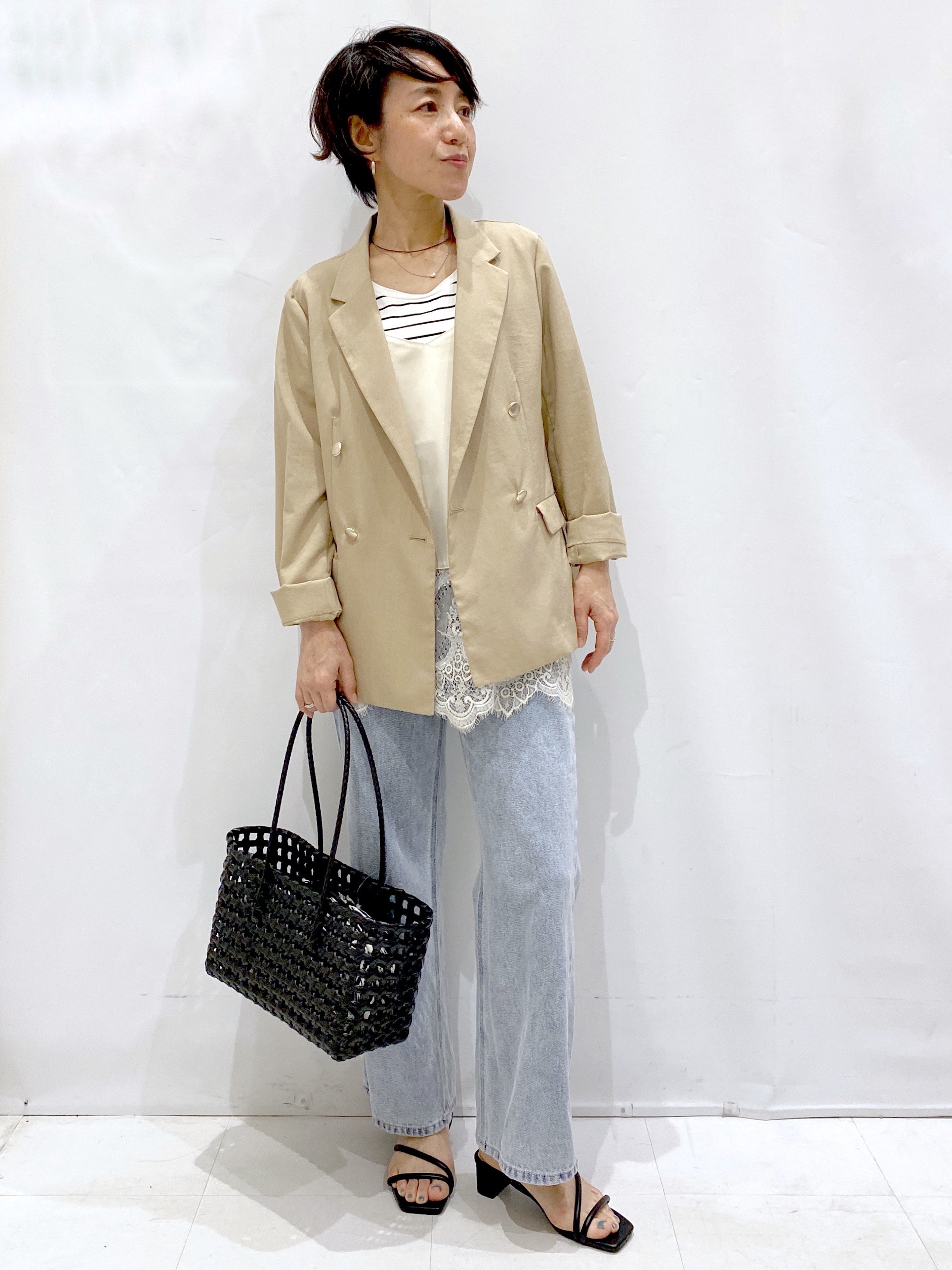 Bonさんの「OPAQUE.CLIP｜《再入荷》ダブルブレストテーラードジャケット【接触冷感／吸水速乾／イージーアイロン／防シワ／洗濯機O」を使ったコーディネート
