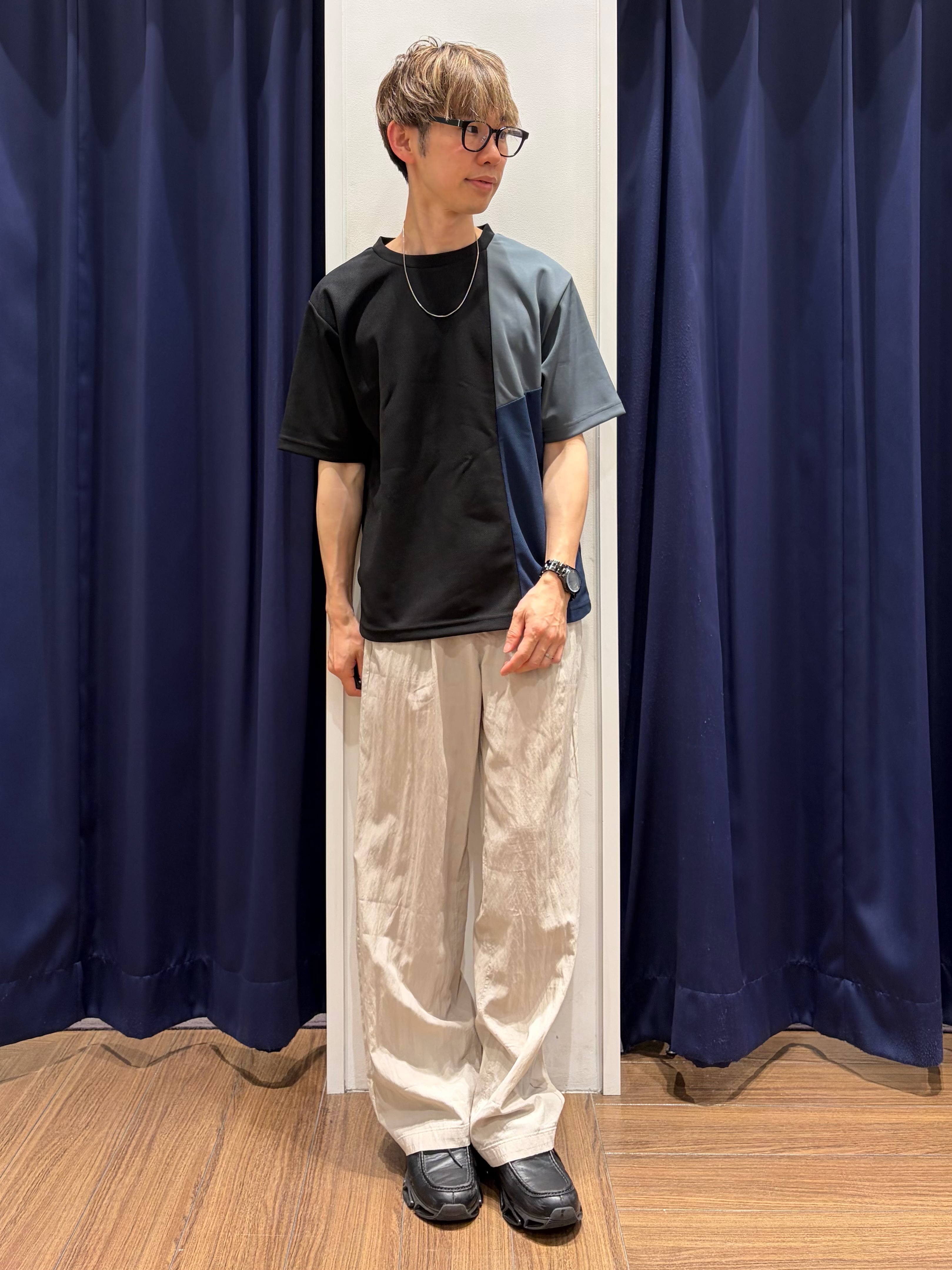 つーじーさんの「THE SHOP TK｜【一枚で着映える】パターンブロッキング 半袖Tシャツ 洗濯機OK」を使ったコーディネート