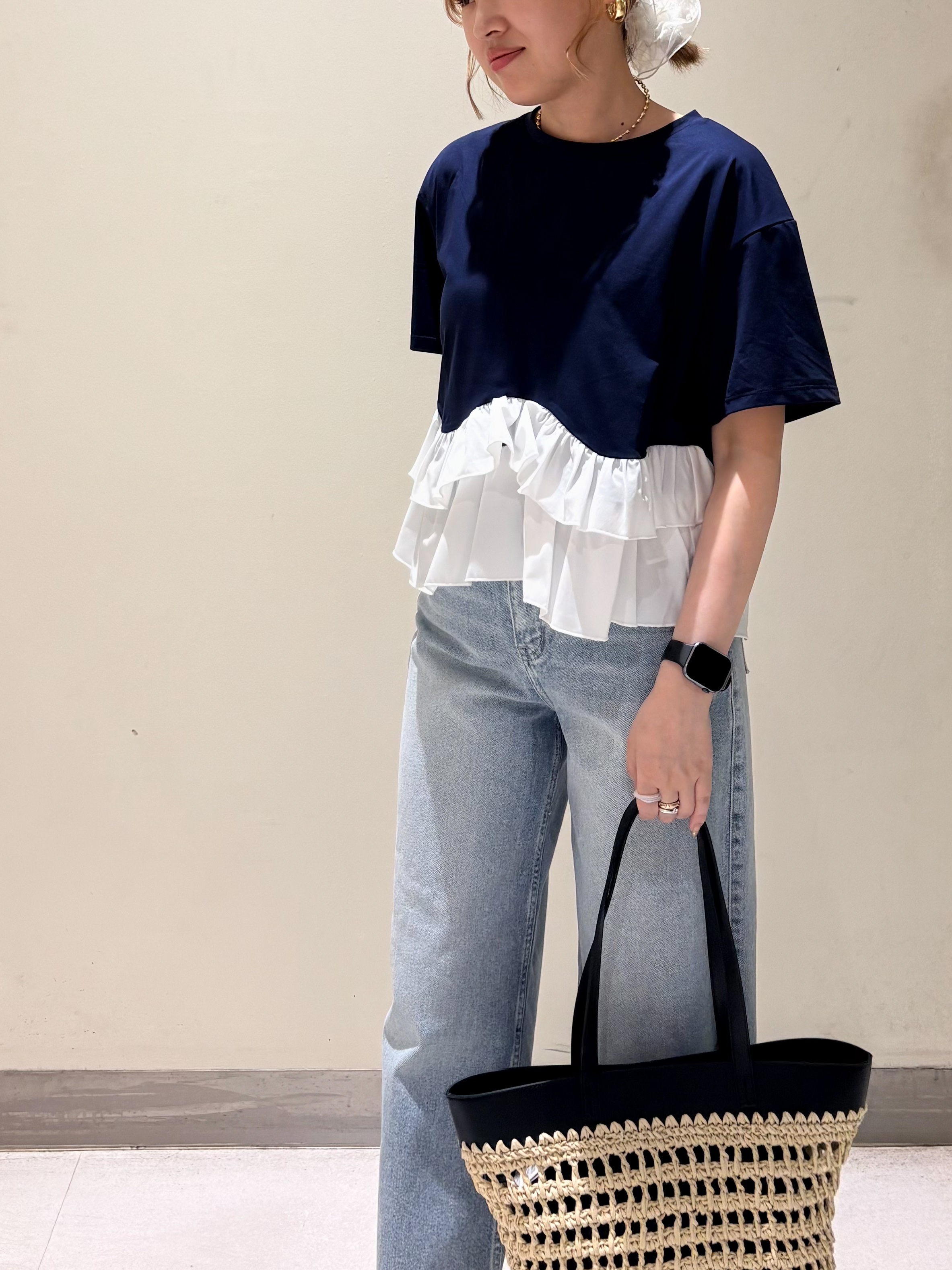 みきちぃさんの「OPAQUE.CLIP｜裾フリルドッキングTシャツ【洗濯機OK】」を使ったコーディネート
