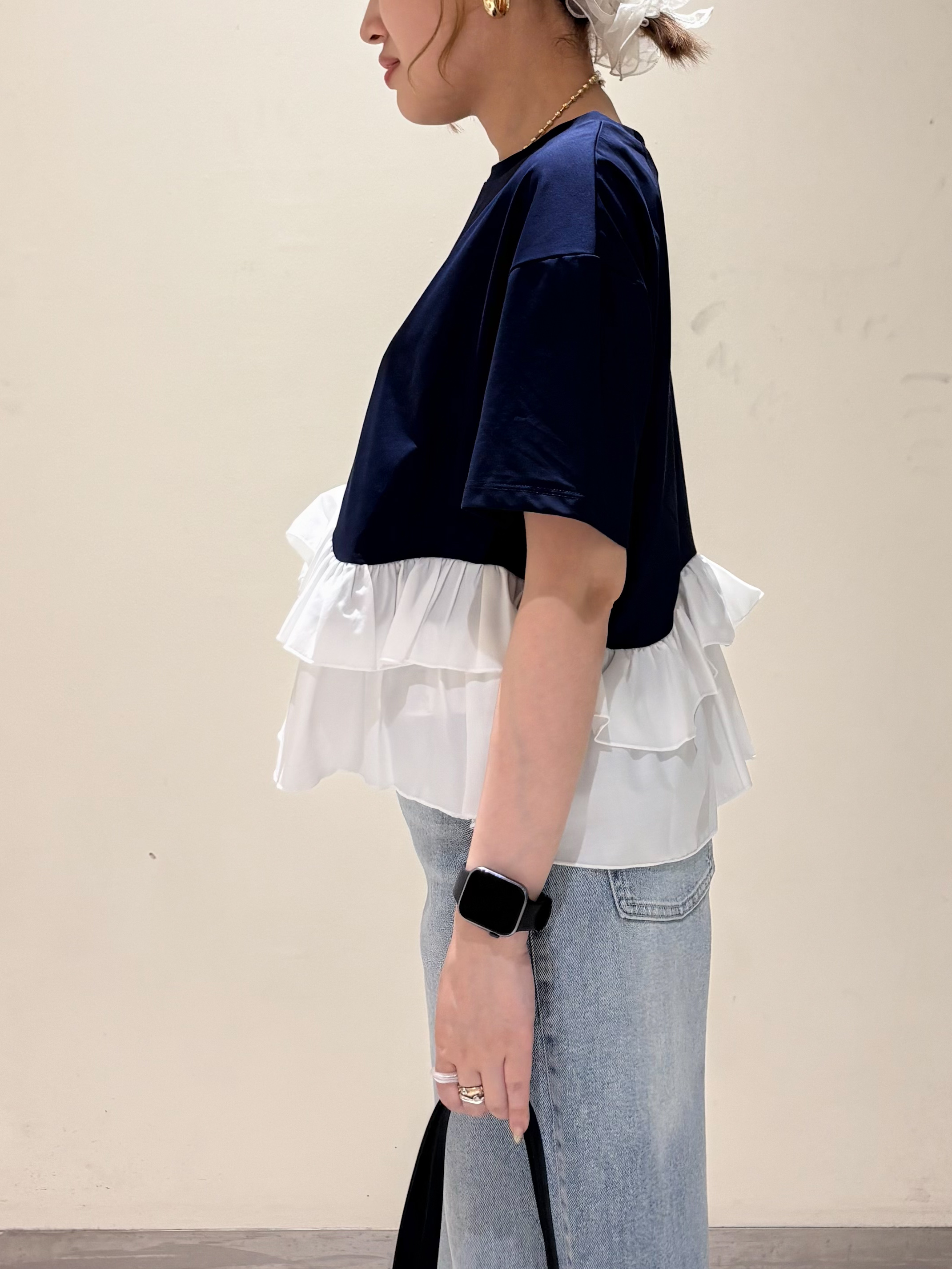 みきちぃさんの「OPAQUE.CLIP｜裾フリルドッキングTシャツ【洗濯機OK】」を使ったコーディネート