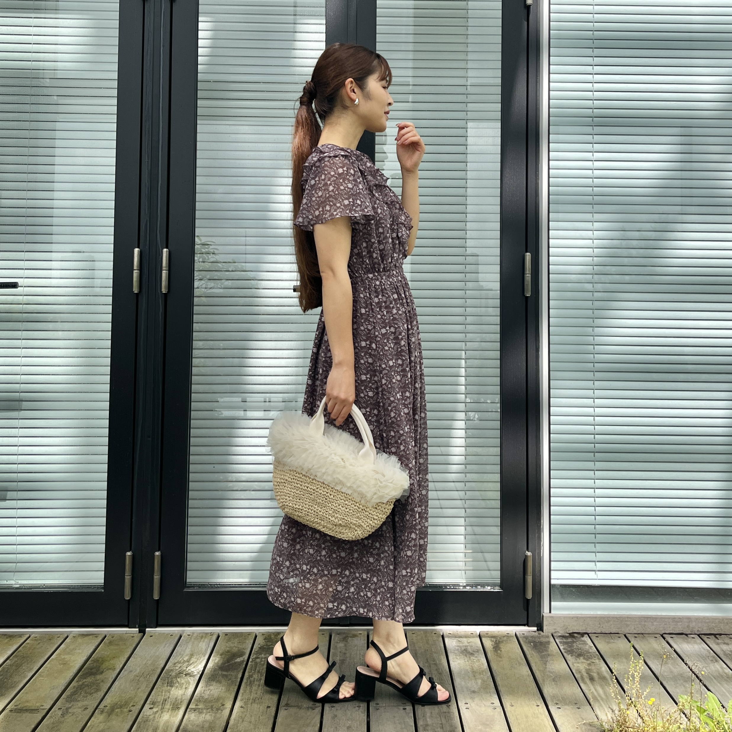 makiさんの「Couture brooch｜【洗える】花柄 フリル ワンピース」を使ったコーディネート