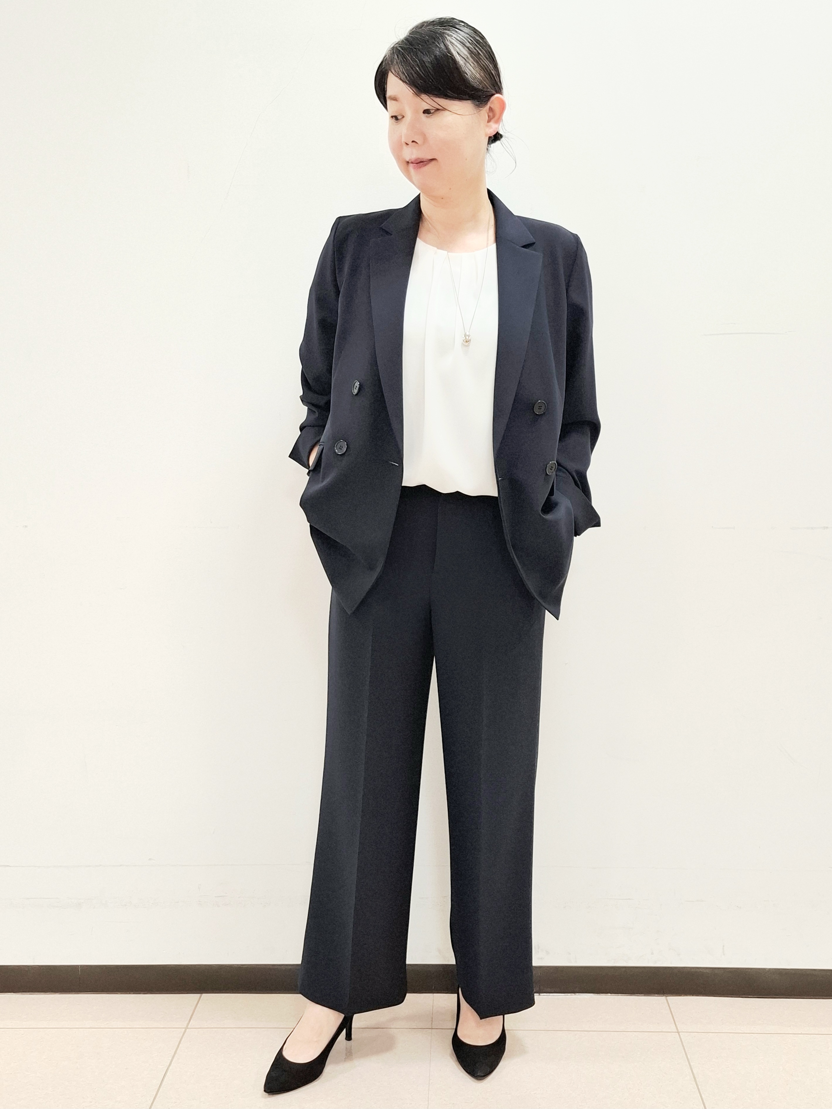 ねぎさんの「UNTITLED｜【新色追加/セットアップ可】エアリー ダブルブレストジャケット」を使ったコーディネート