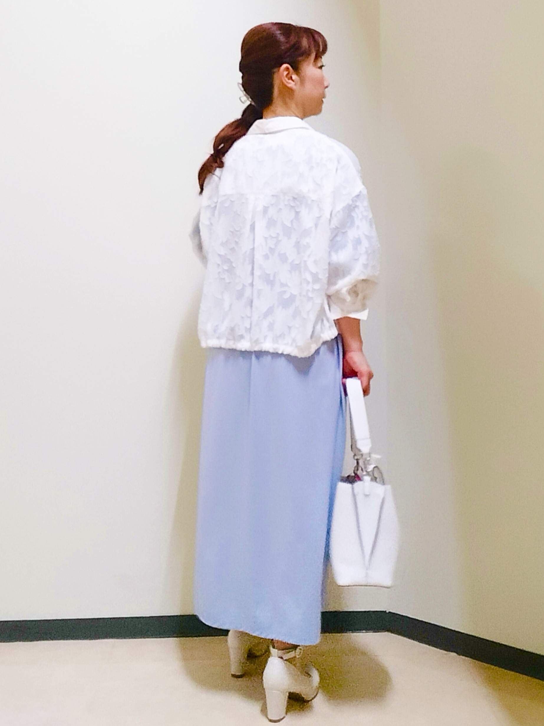花さんの「Reflect｜【選べる2柄／セットアップ可】シャツ衿シアーブラウス」を使ったコーディネート