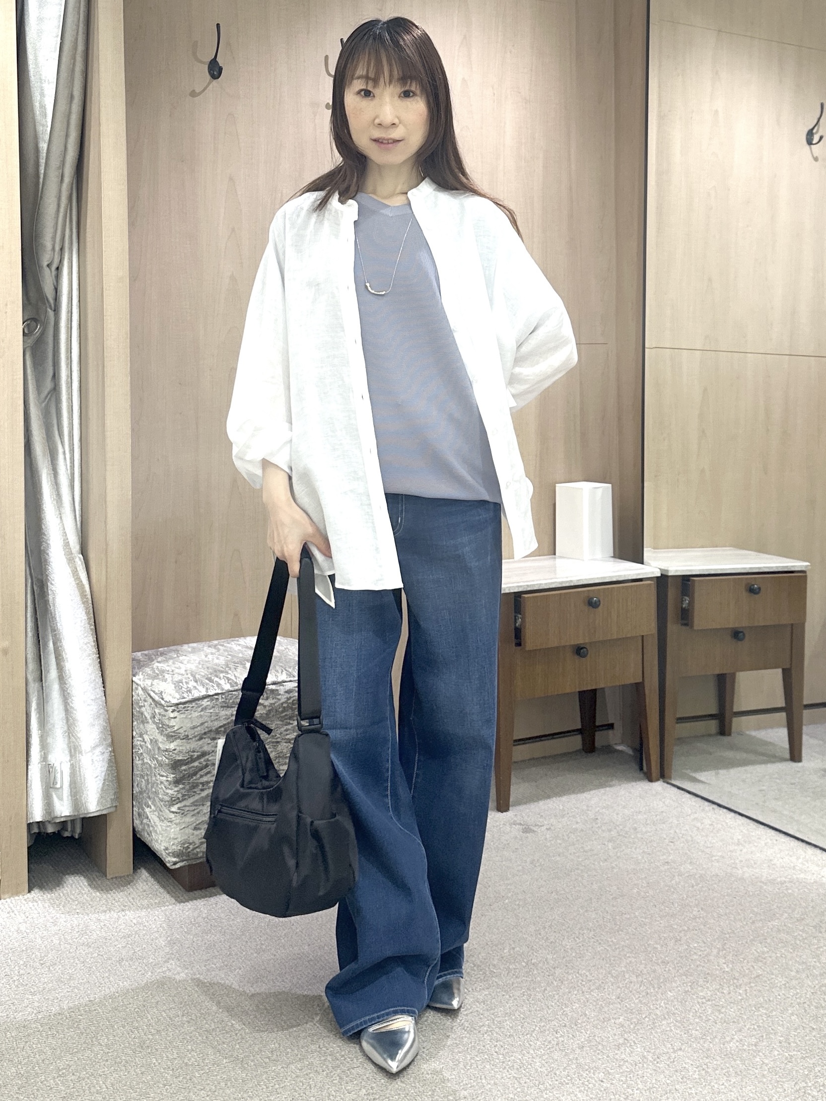 Miwaさんの「UNTITLED｜【11色展開/体型カバー】前後2WAYフレンチスリーブニット」を使ったコーディネート