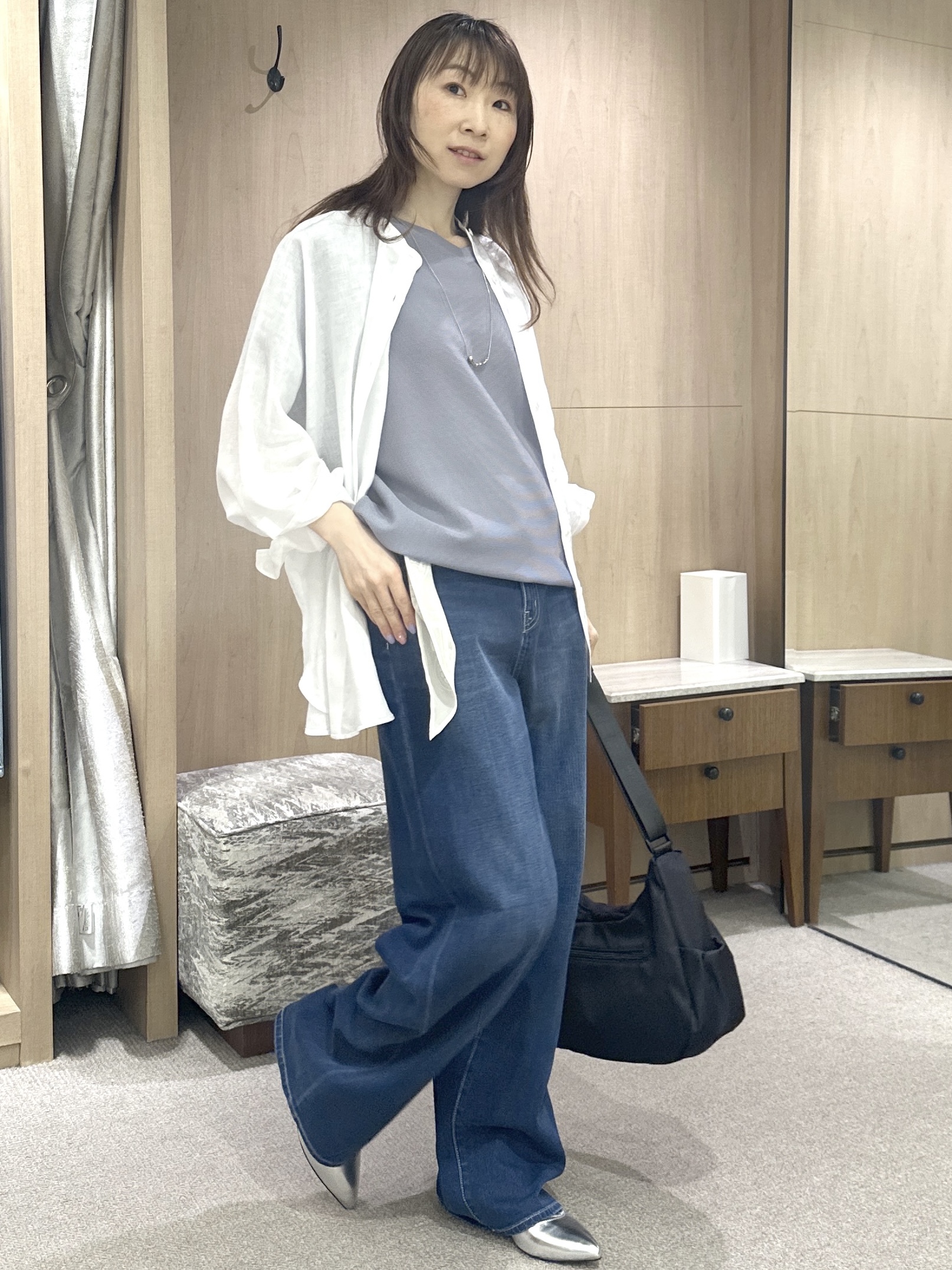 Miwaさんの「UNTITLED｜【11色展開/体型カバー】前後2WAYフレンチスリーブニット」を使ったコーディネート