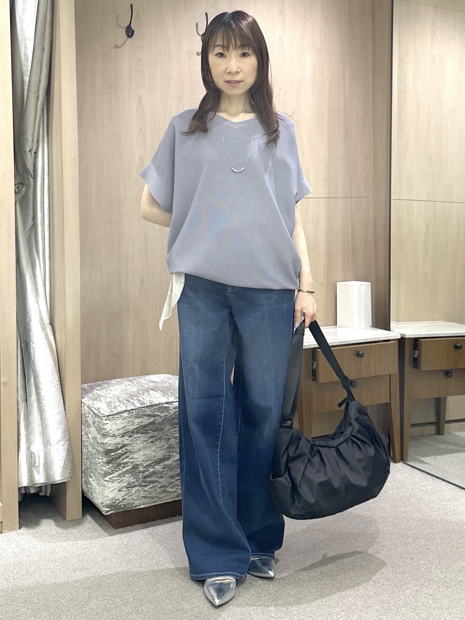 Miwaさんの「UNTITLED｜【11色展開/体型カバー】前後2WAYフレンチスリーブニット」を使ったコーディネート