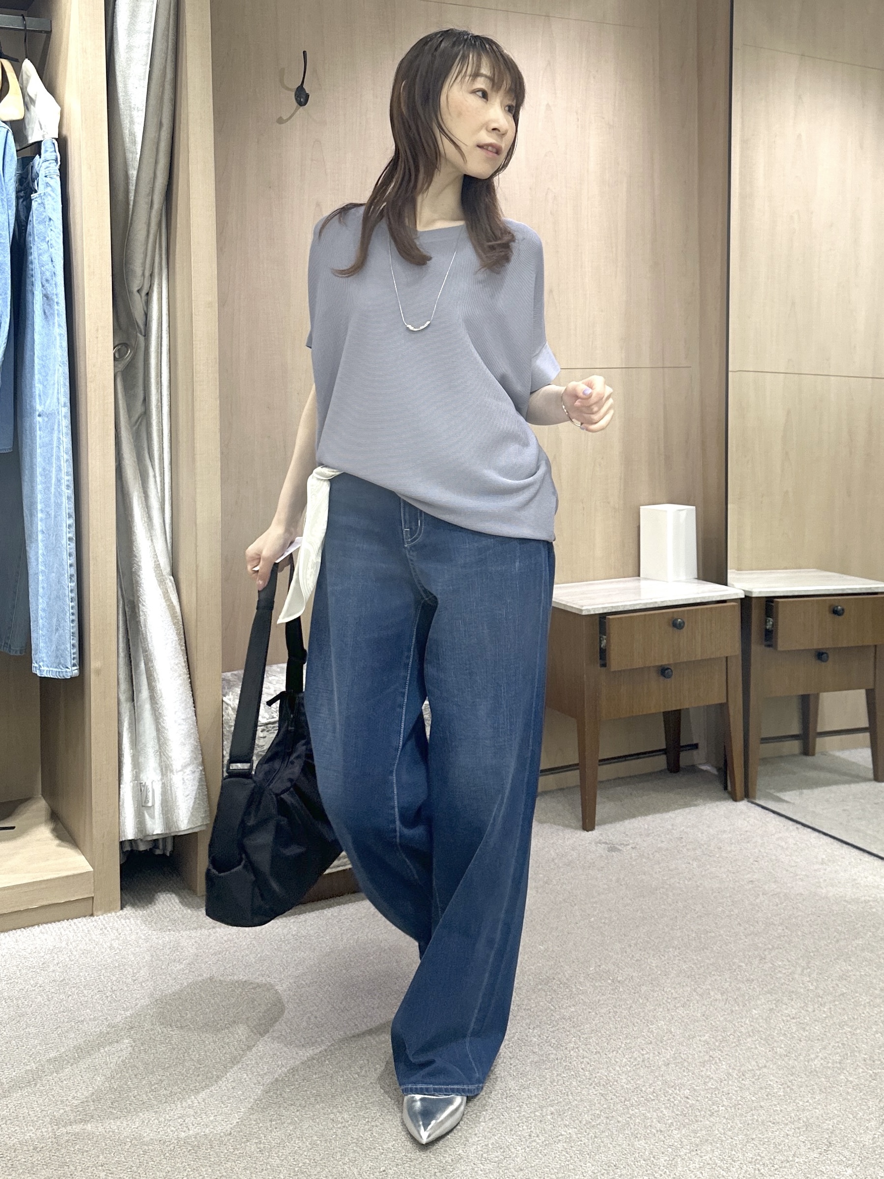Miwaさんの「UNTITLED｜【11色展開/体型カバー】前後2WAYフレンチスリーブニット」を使ったコーディネート