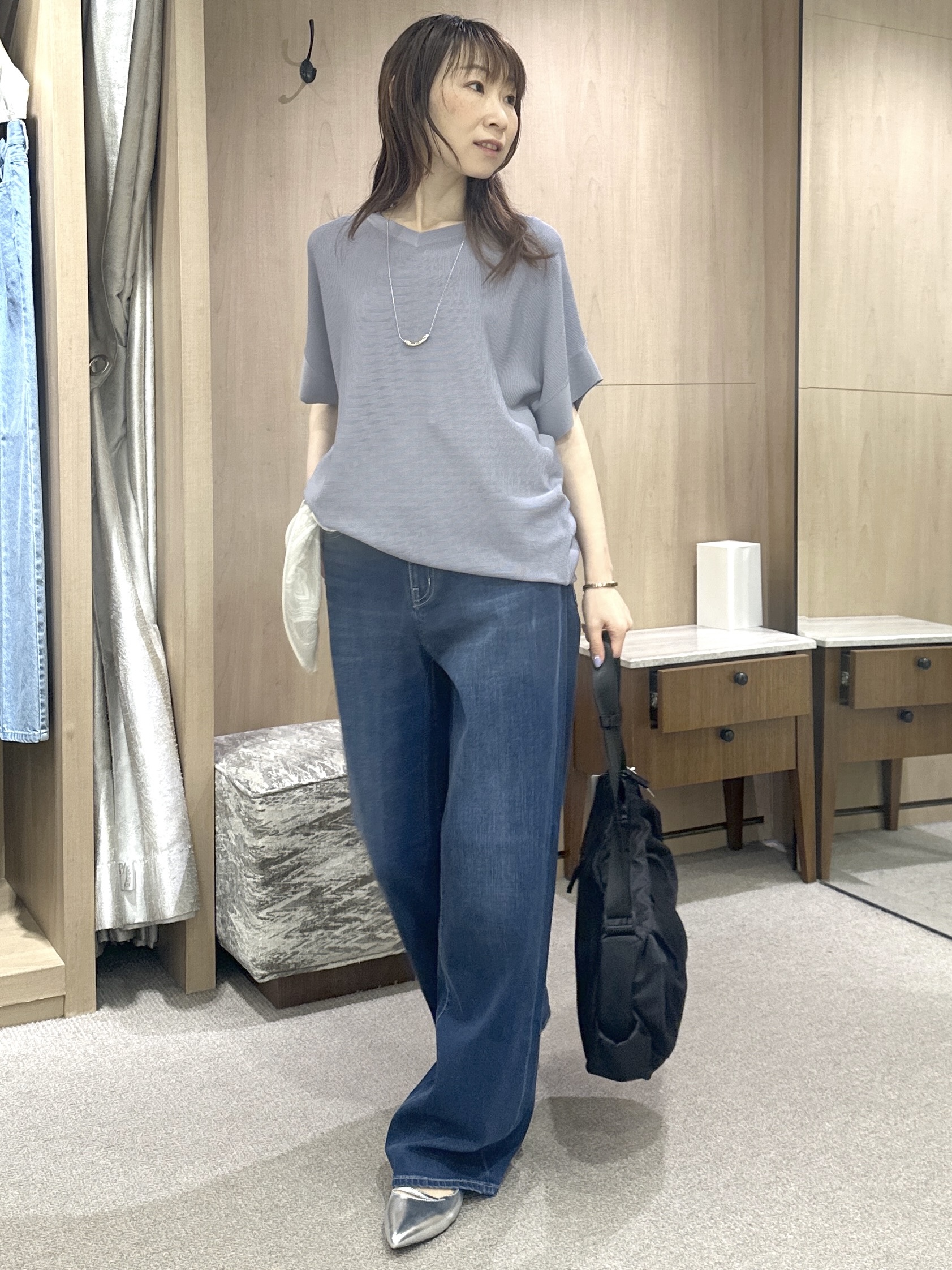 Miwaさんの「UNTITLED｜【11色展開/体型カバー】前後2WAYフレンチスリーブニット」を使ったコーディネート