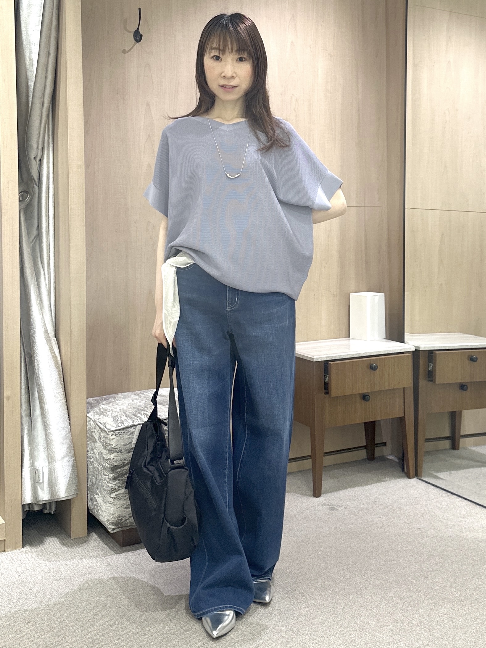 Miwaさんの「UNTITLED｜【11色展開/体型カバー】前後2WAYフレンチスリーブニット」を使ったコーディネート