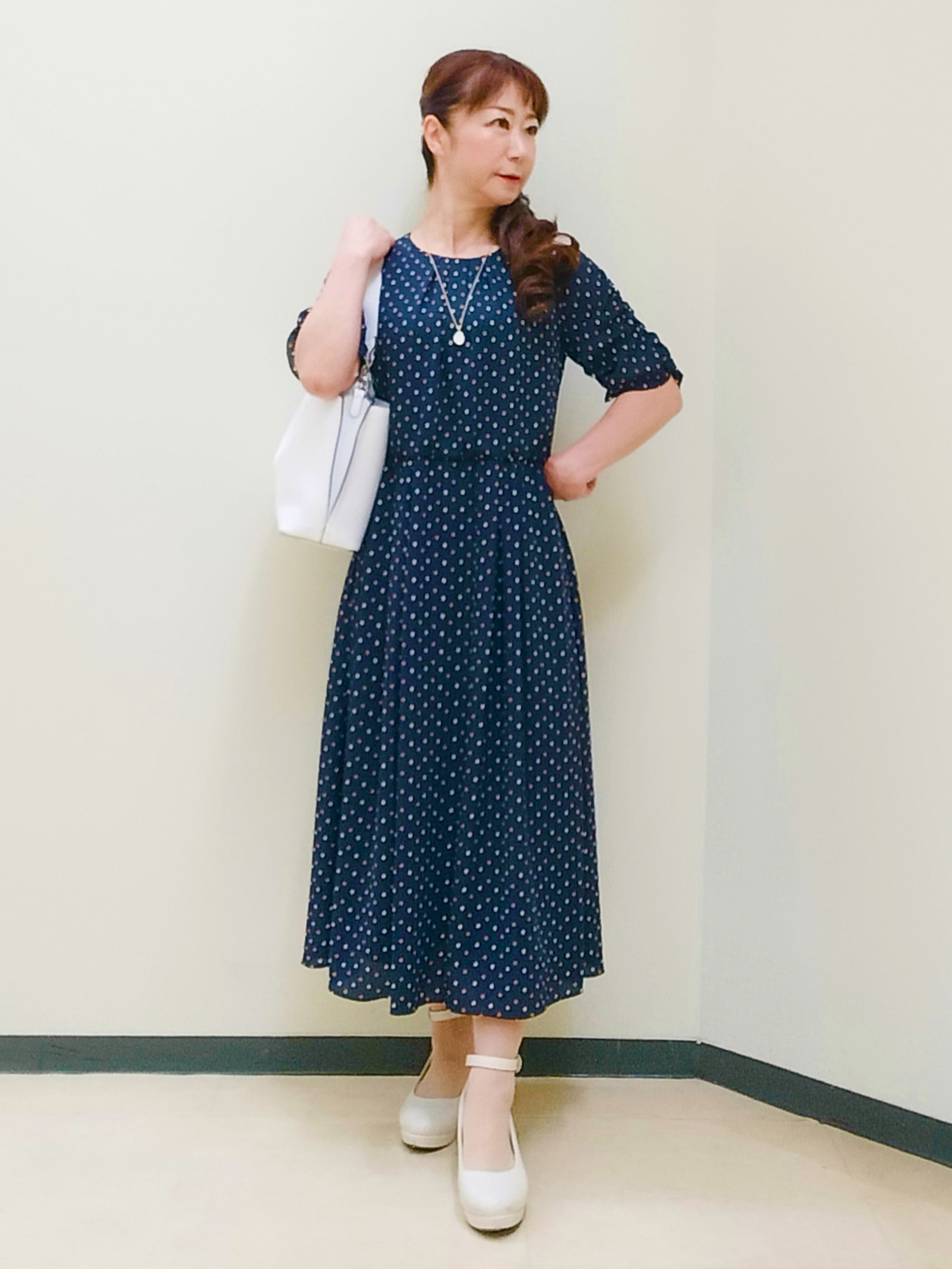 花さんの「Reflect｜小紋柄ジョーゼットワンピース」を使ったコーディネート
