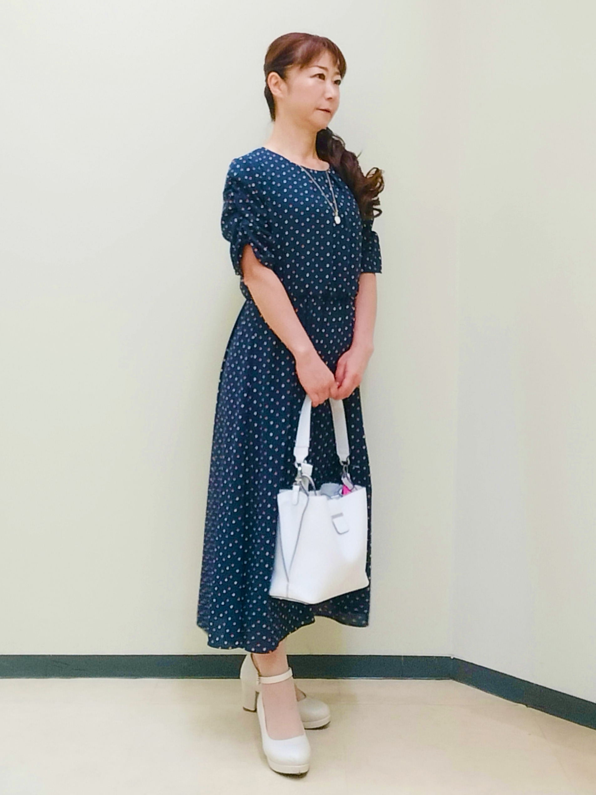 花さんの「Reflect｜小紋柄ジョーゼットワンピース」を使ったコーディネート