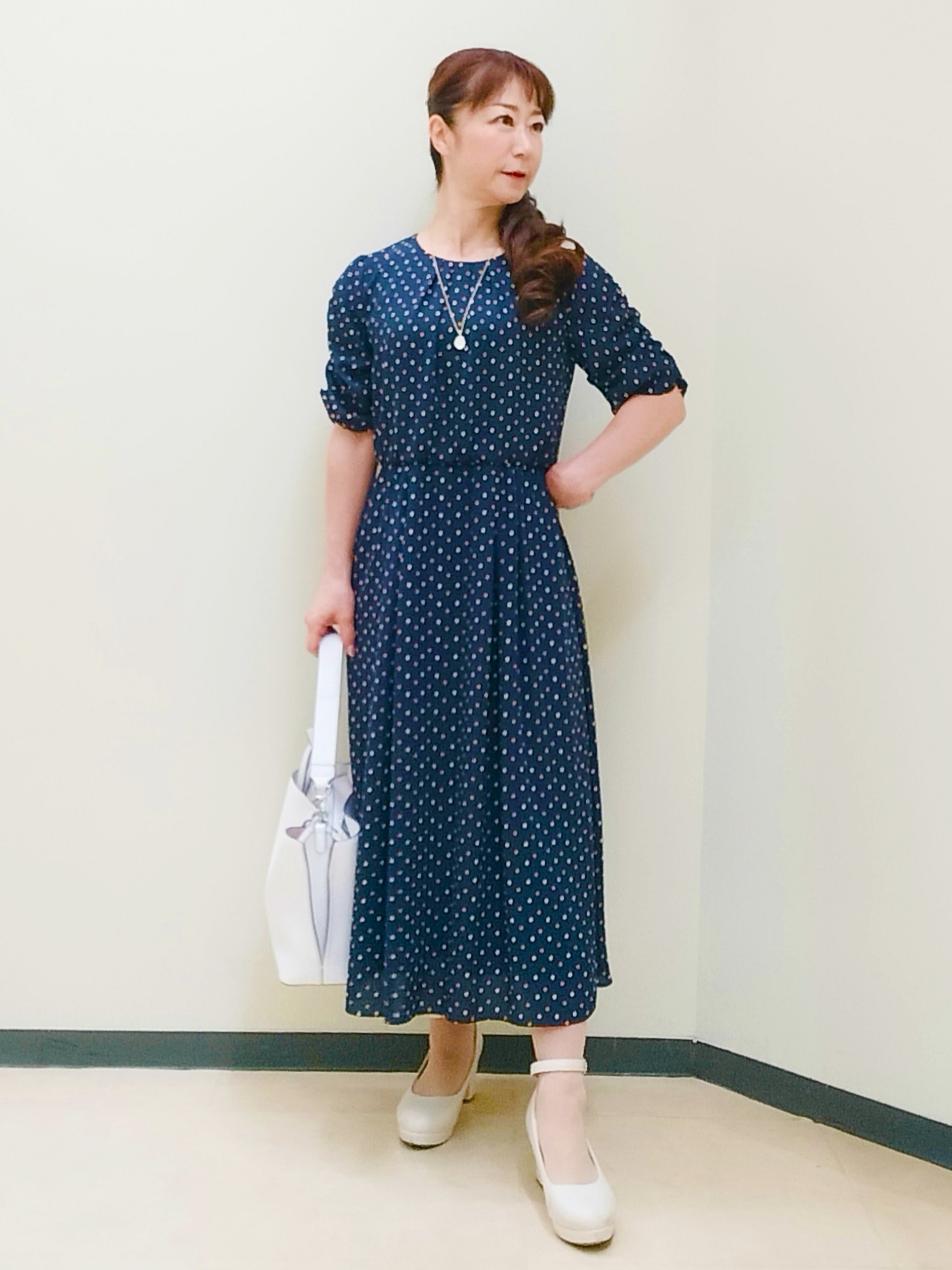 花さんの「Reflect｜小紋柄ジョーゼットワンピース」を使ったコーディネート