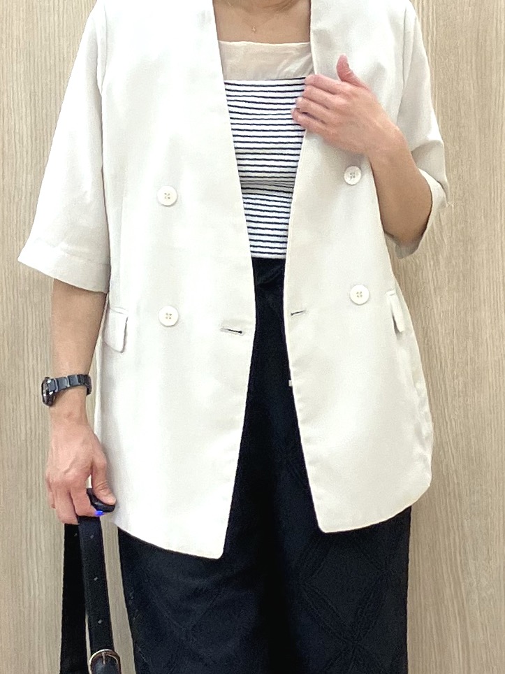 Keiさんの「grove｜【洗濯機OK/ひんやり】軽く羽織れるハーフスリーブジャケット」を使ったコーディネート