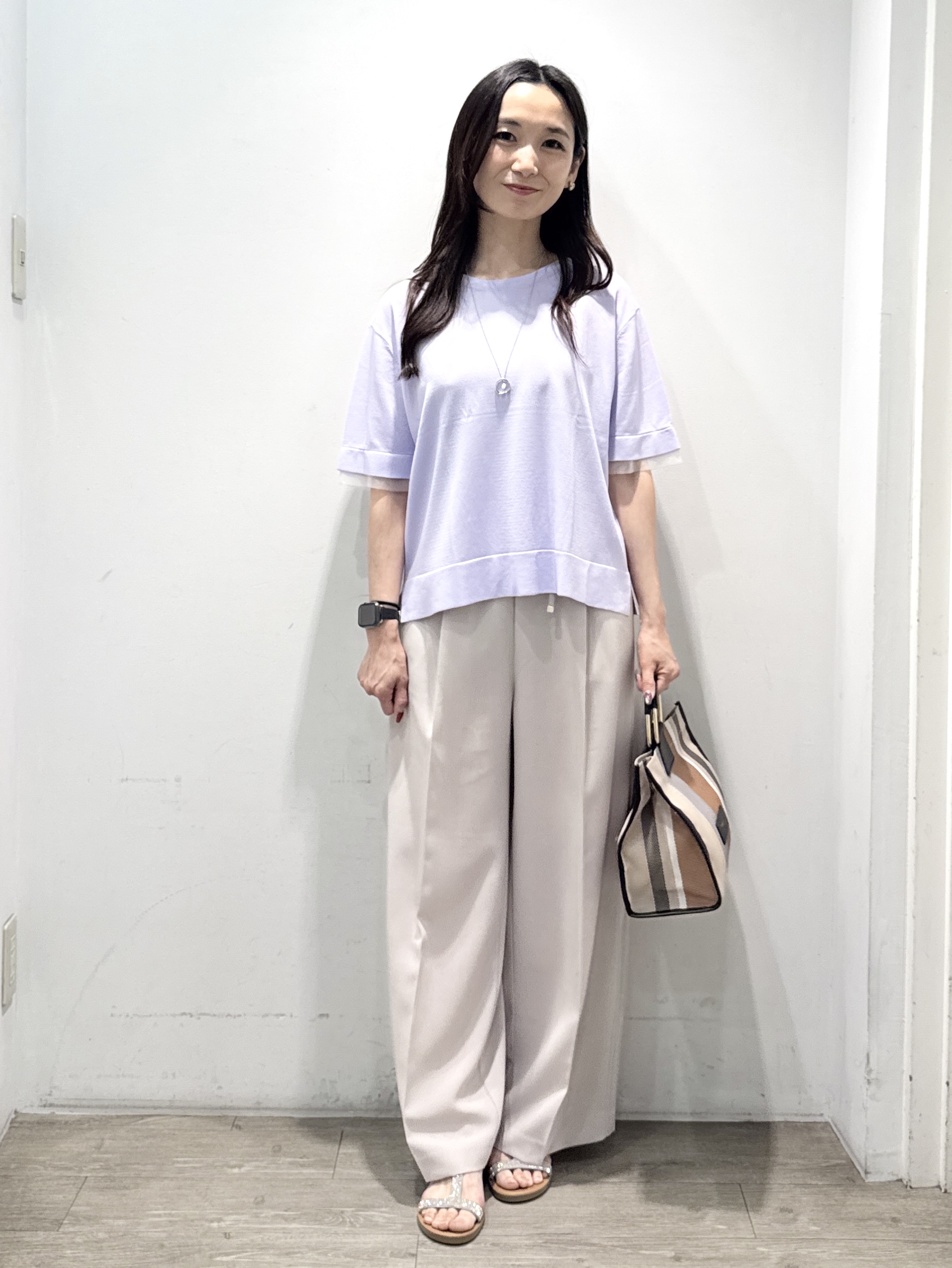 yuicciさんの「OPAQUE.CLIP｜【UV／接触冷感／抗ピル】シアー＆レイヤード風さらりニット《洗濯機OK》」を使ったコーディネート