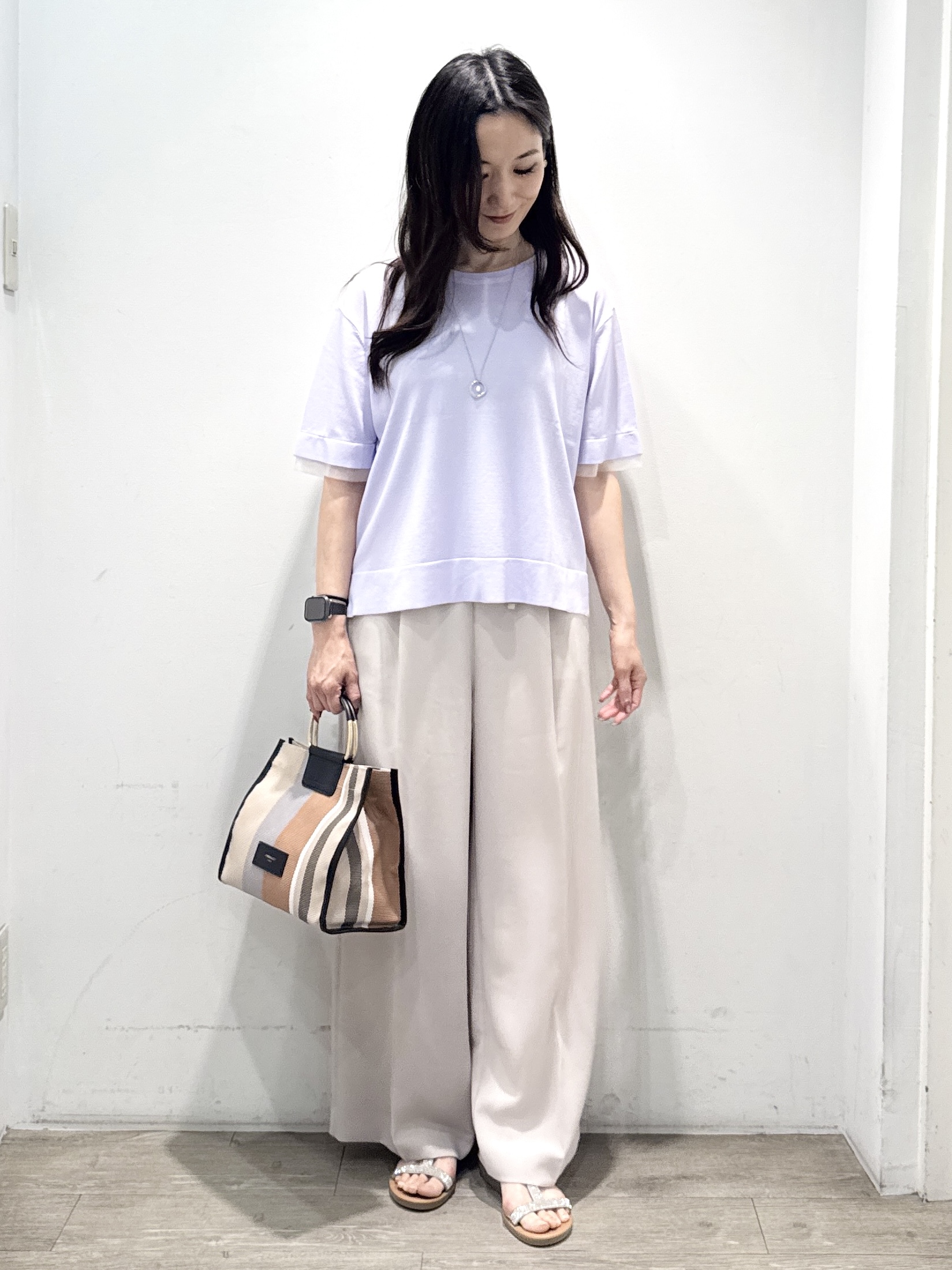 yuicciさんの「OPAQUE.CLIP｜【UV／接触冷感／抗ピル】シアー＆レイヤード風さらりニット《洗濯機OK》」を使ったコーディネート
