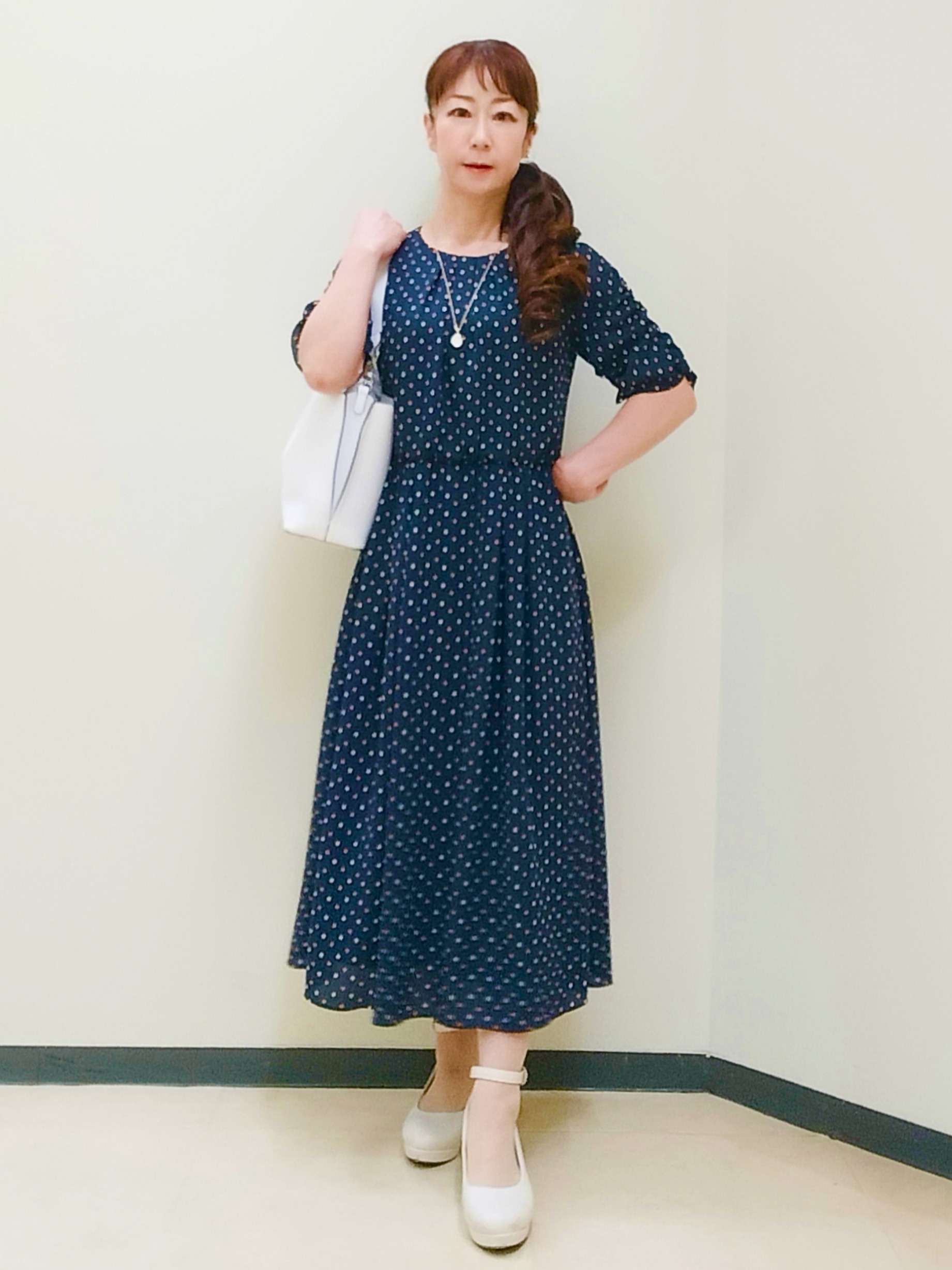 花さんの「Reflect｜小紋柄ジョーゼットワンピース」を使ったコーディネート