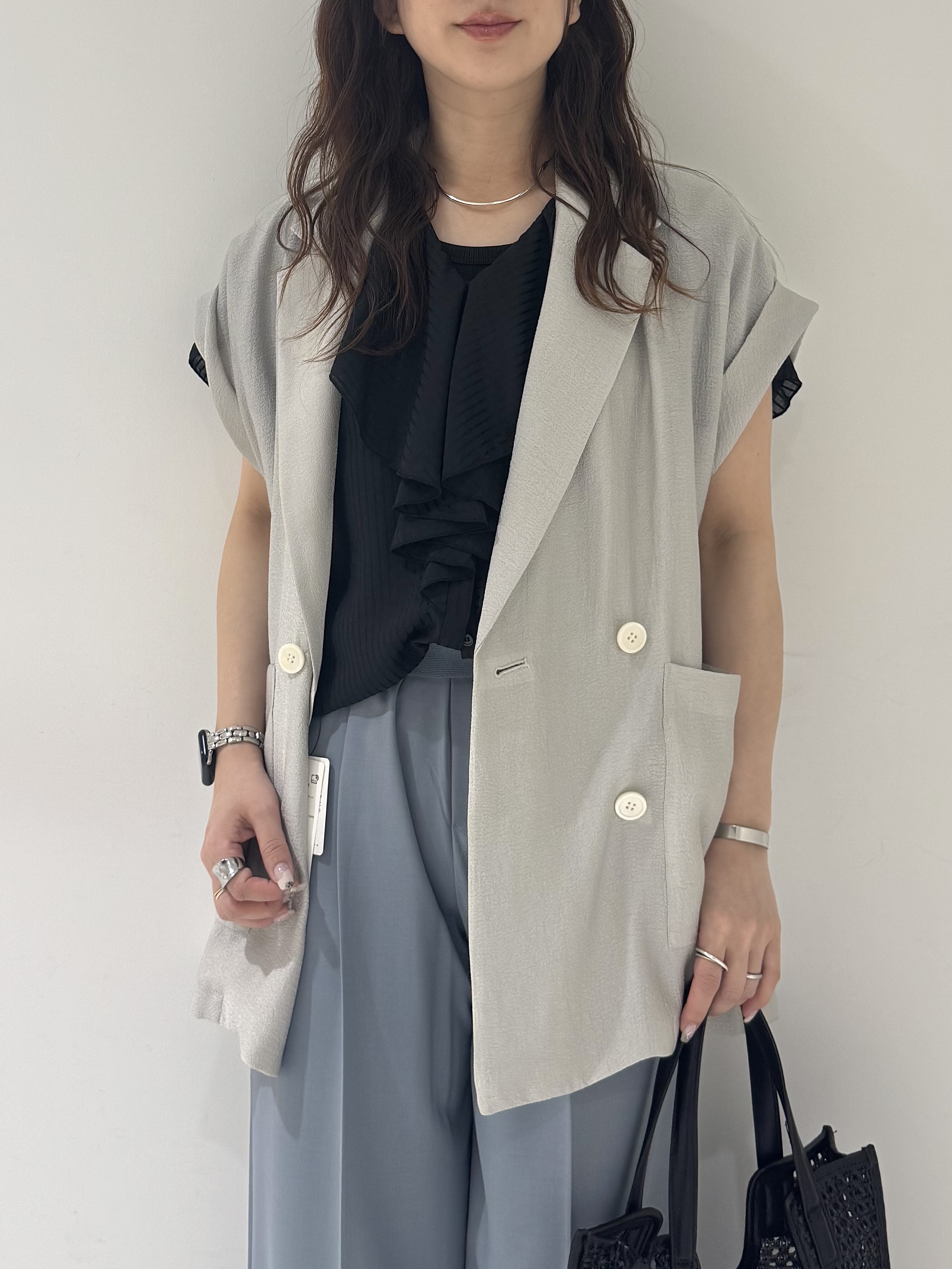 そんさんの「INDIVI｜ワッシャーシアーダブルジャケット」を使ったコーディネート