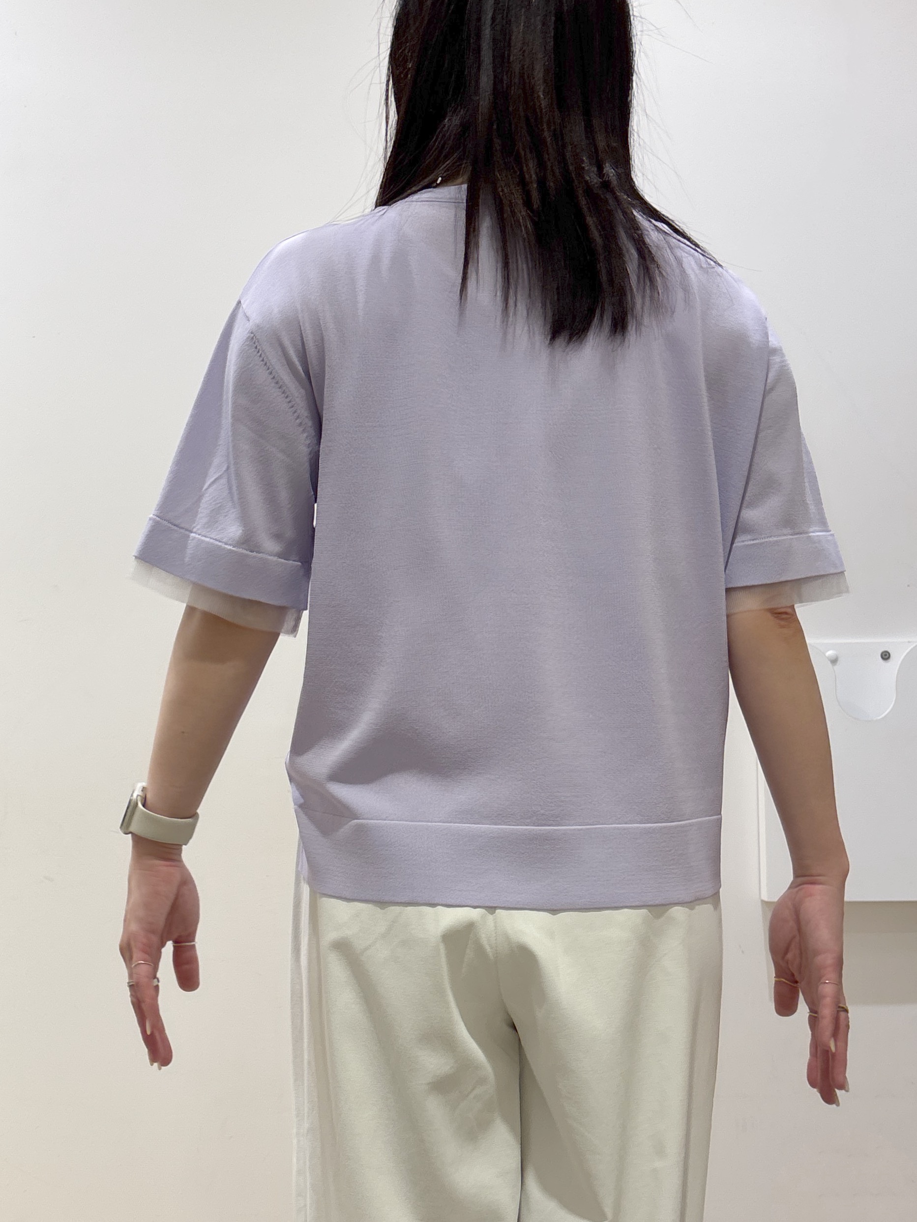 mameさんの「index｜【UV／接触冷感／抗ピル】シアー＆レイヤード風さらりニット《洗濯機OK》」を使ったコーディネート