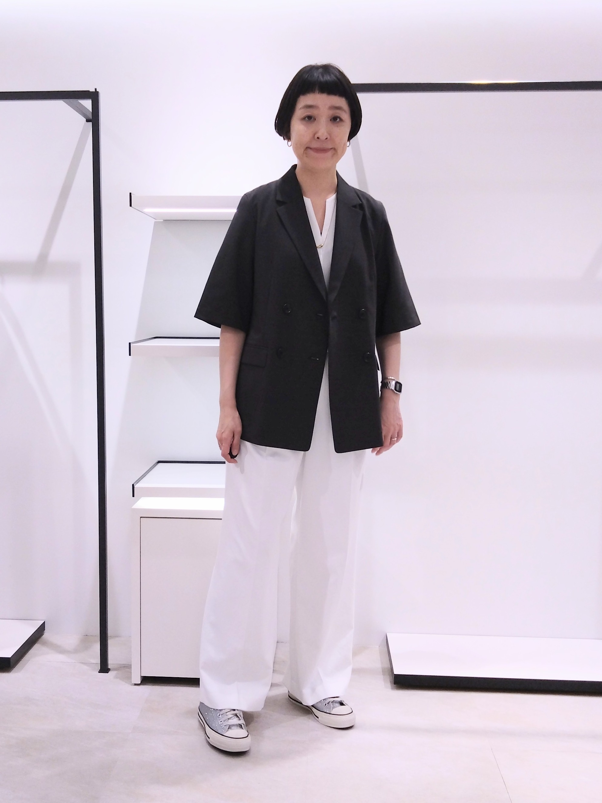 まちこさんの「UNTITLED｜【シワになりにくい/セットアップ可/接触冷感】ハーフスリーブジャケット」を使ったコーディネート
